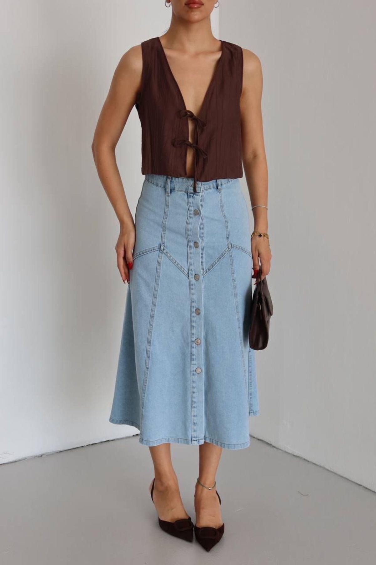 Ekim Store Düğmeli Uzun Denim Etek