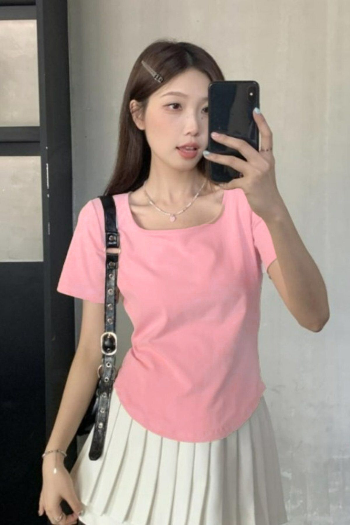BALİNA Pembe Basic Kısa Kollu Crop THE SOLO