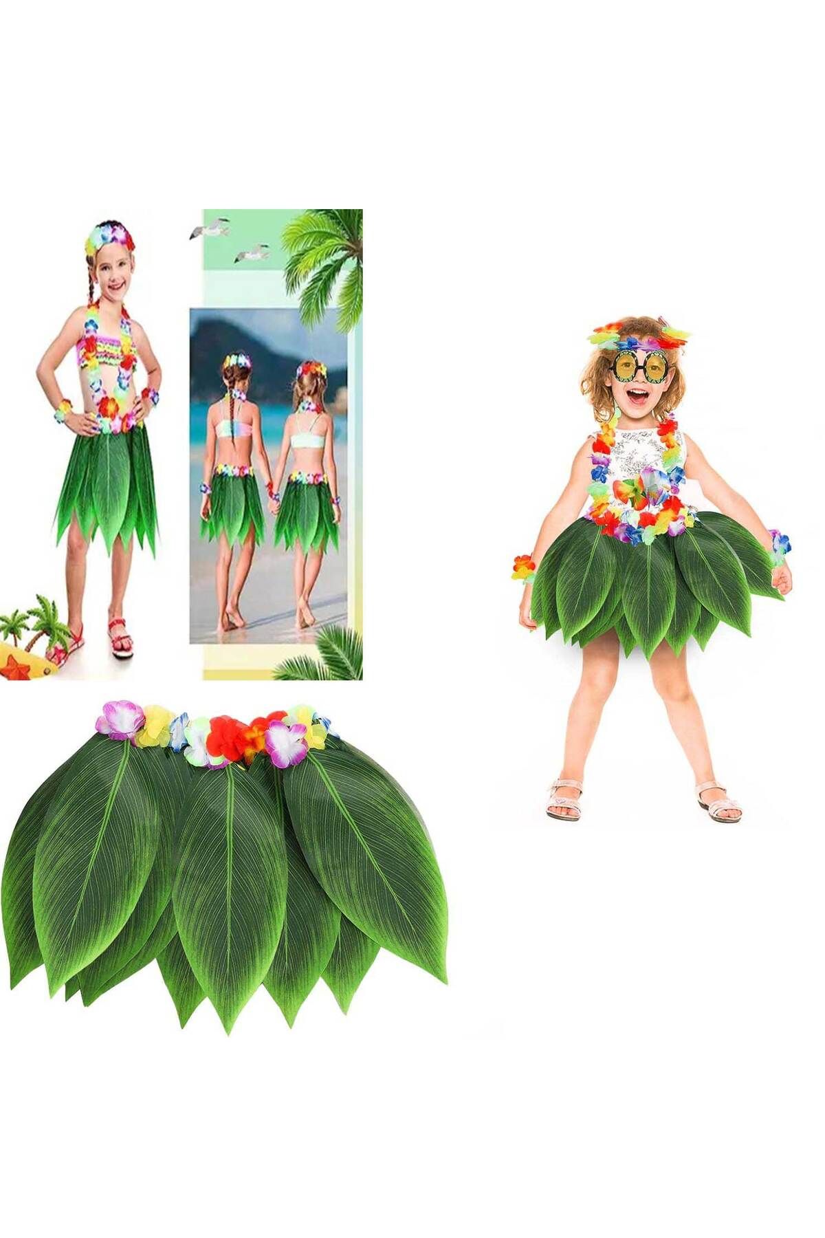 Epilons Tropikal Esintili Hawaii Yapraklı Parti Eteği Çocuk Boy
