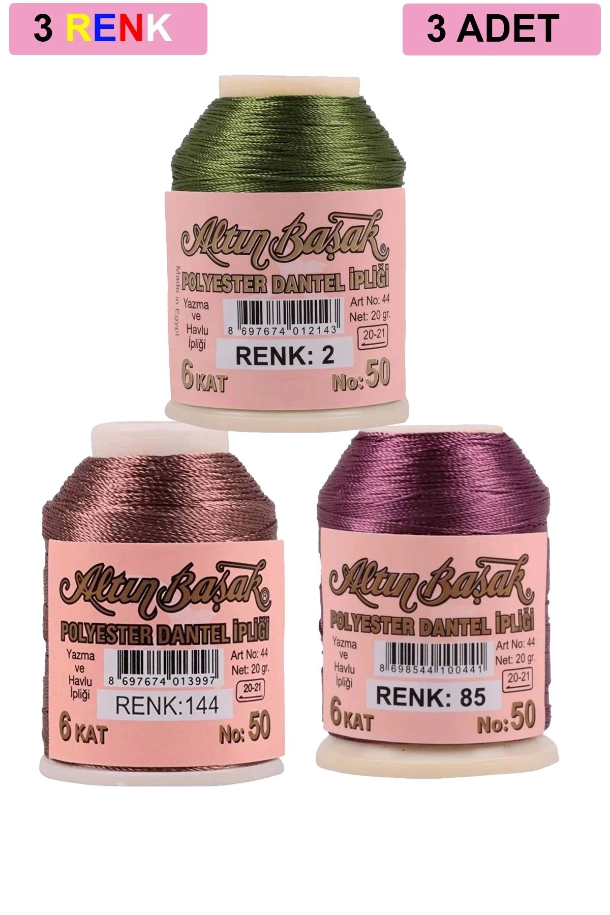 PRATİKOBA 3 Adet Altınbaşak Oya ve Dantel İpi 20 gr - Royaleks - No: 144 - 085 - 002