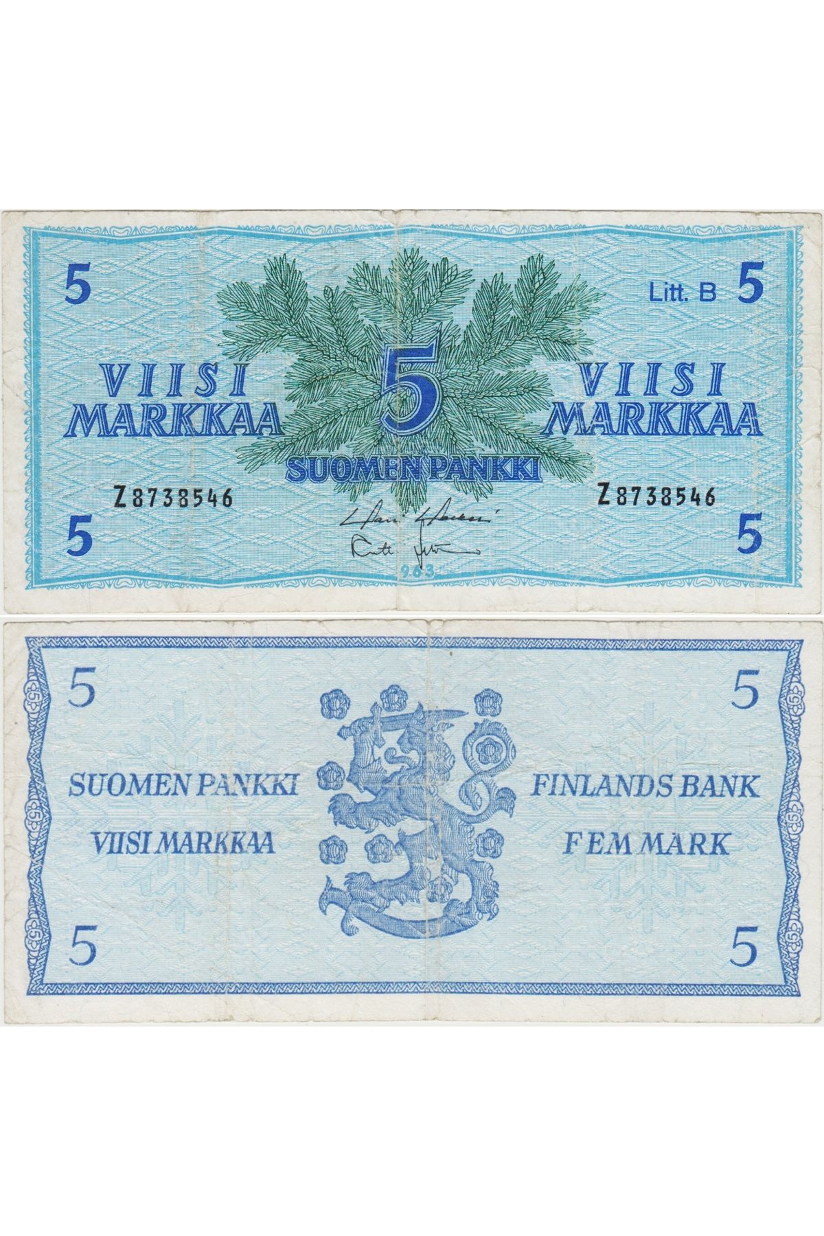 Banknoting FİNLANDİYA 5 MARKKAA 1963 ÇOK TEMİZ(-) KONDİSYON.