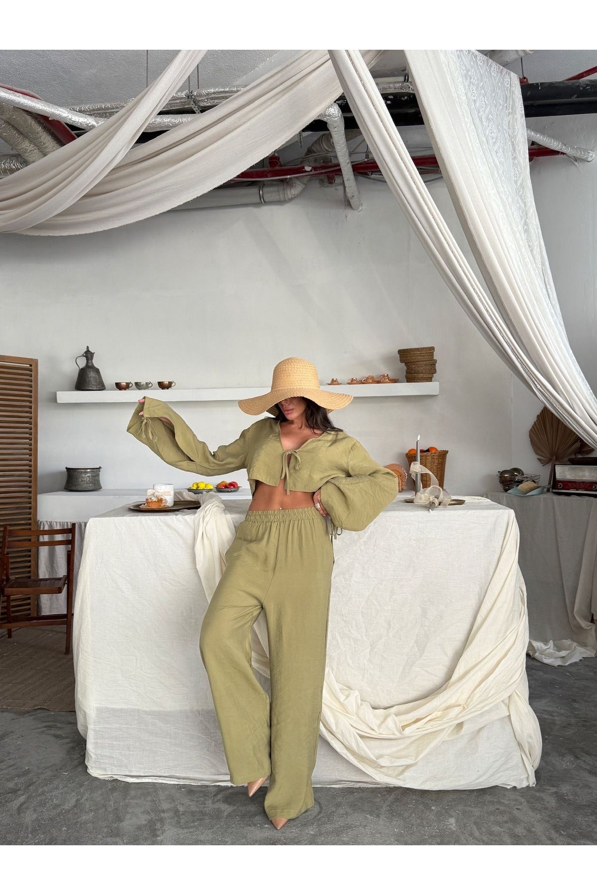 Ekim Store Crop Bağcıklı Modal Takım
