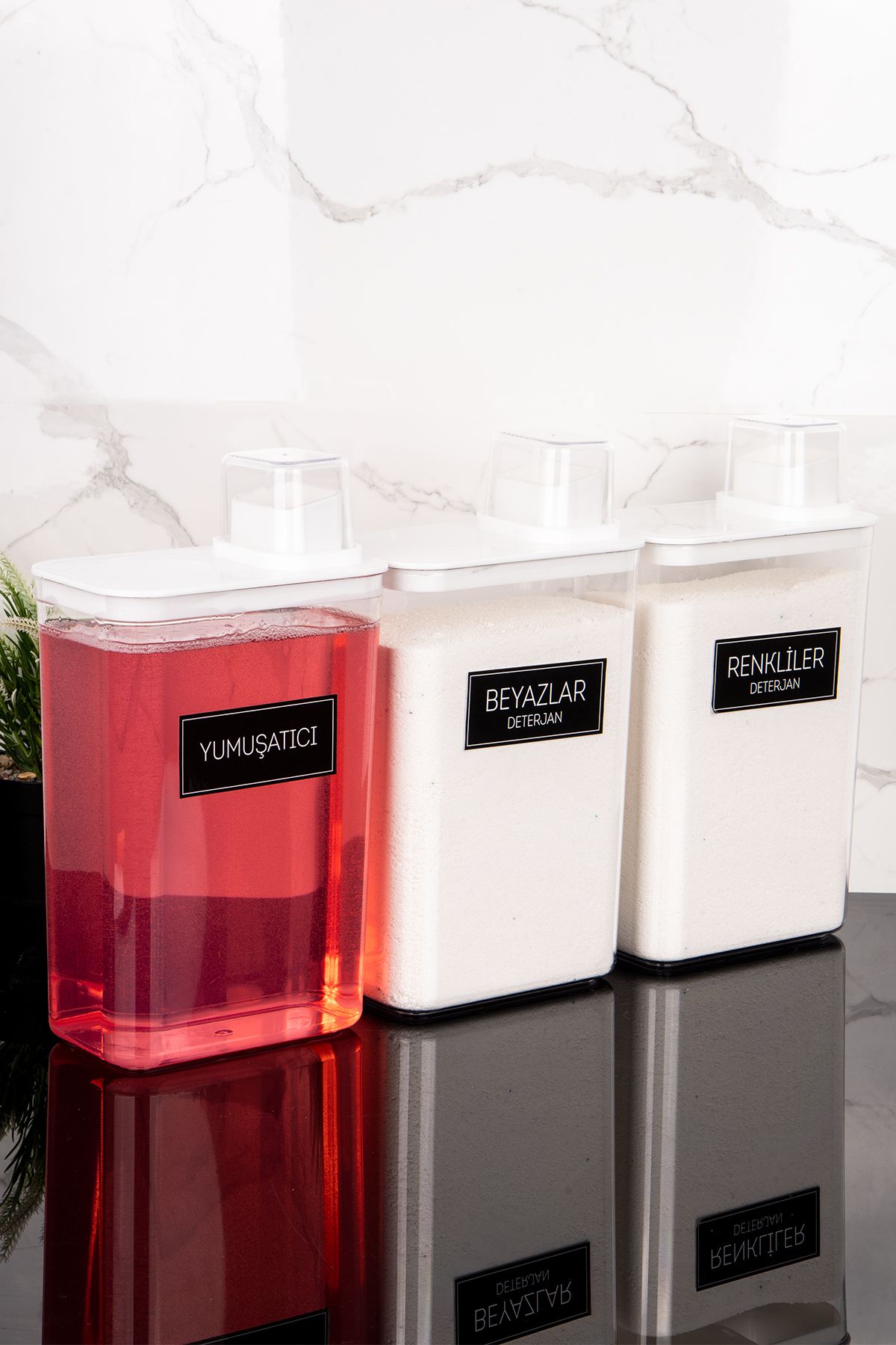 Dolkin Home-Set of 3 Self-Scaled Detergent Dispenser Box Softener Colors Whites Detergent Labeled 3000ml 4