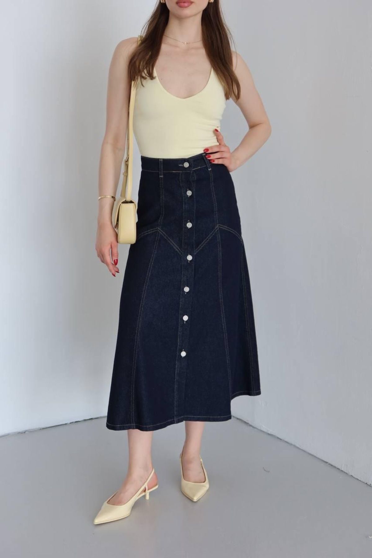 Ekim Store Düğmeli Uzun Denim Etek