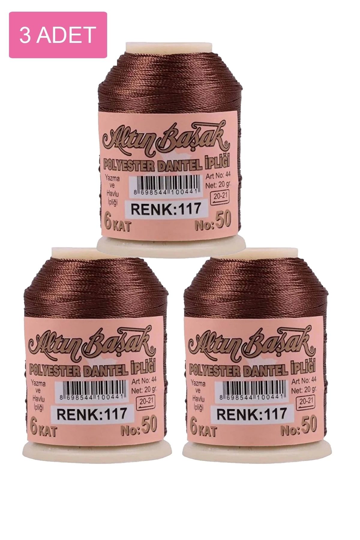 PRATİKOBA 3 Adet Altınbaşak Oya ve Dantel İpi 20 gr - Royaleks - No: 117