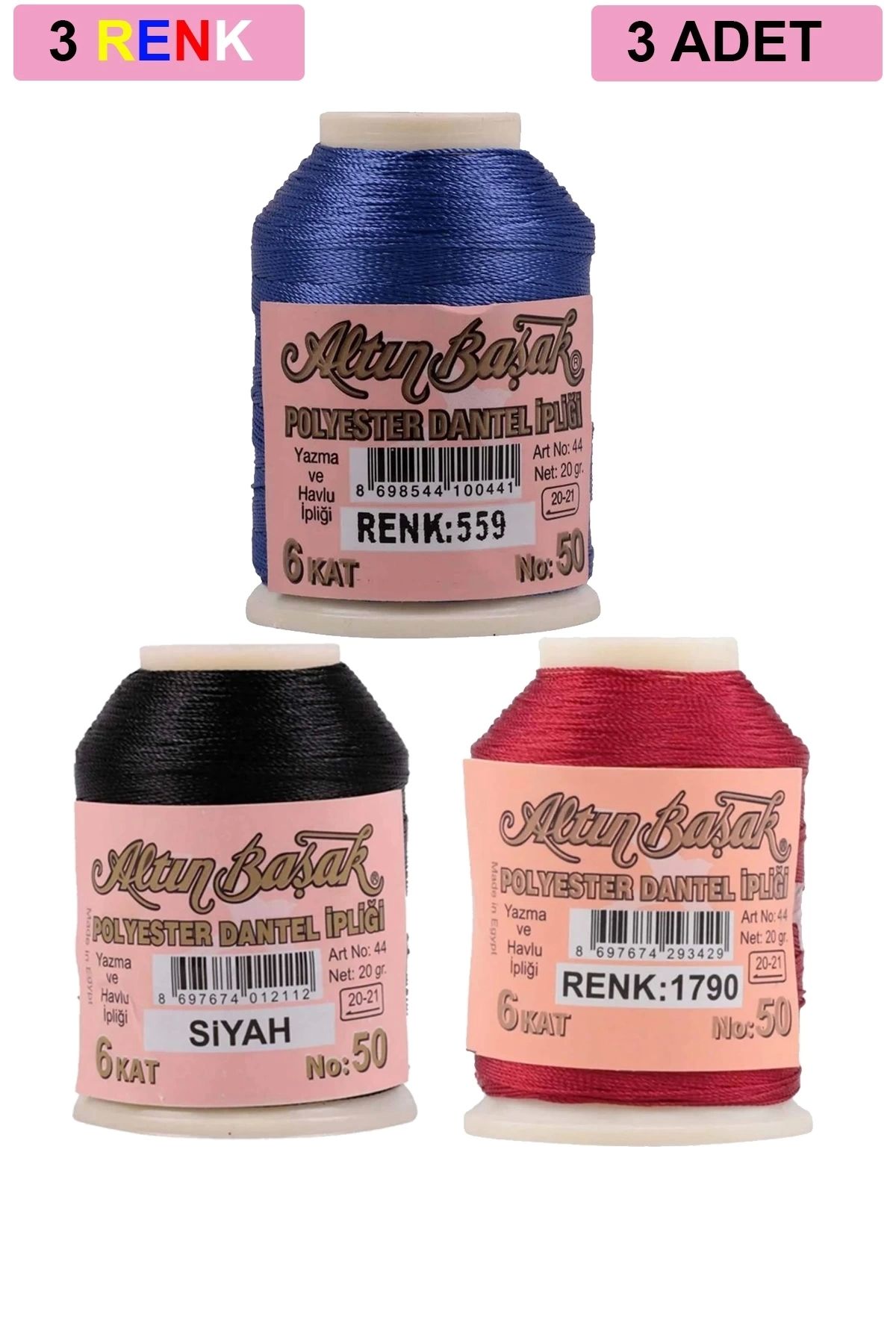 PRATİKOBA 3 Adet Altınbaşak Oya ve Dantel İpi 20 gr - Royaleks - No: SİYAH - 1790 - 559