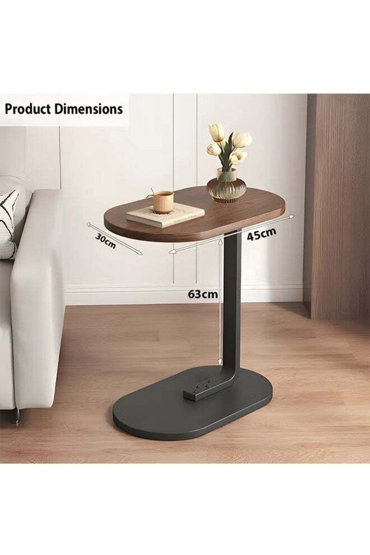 Taimi-2pieces C-Shaped Side Table Elegant Design with Metal 45x30x63cm-Brown Color With Black Frame 3