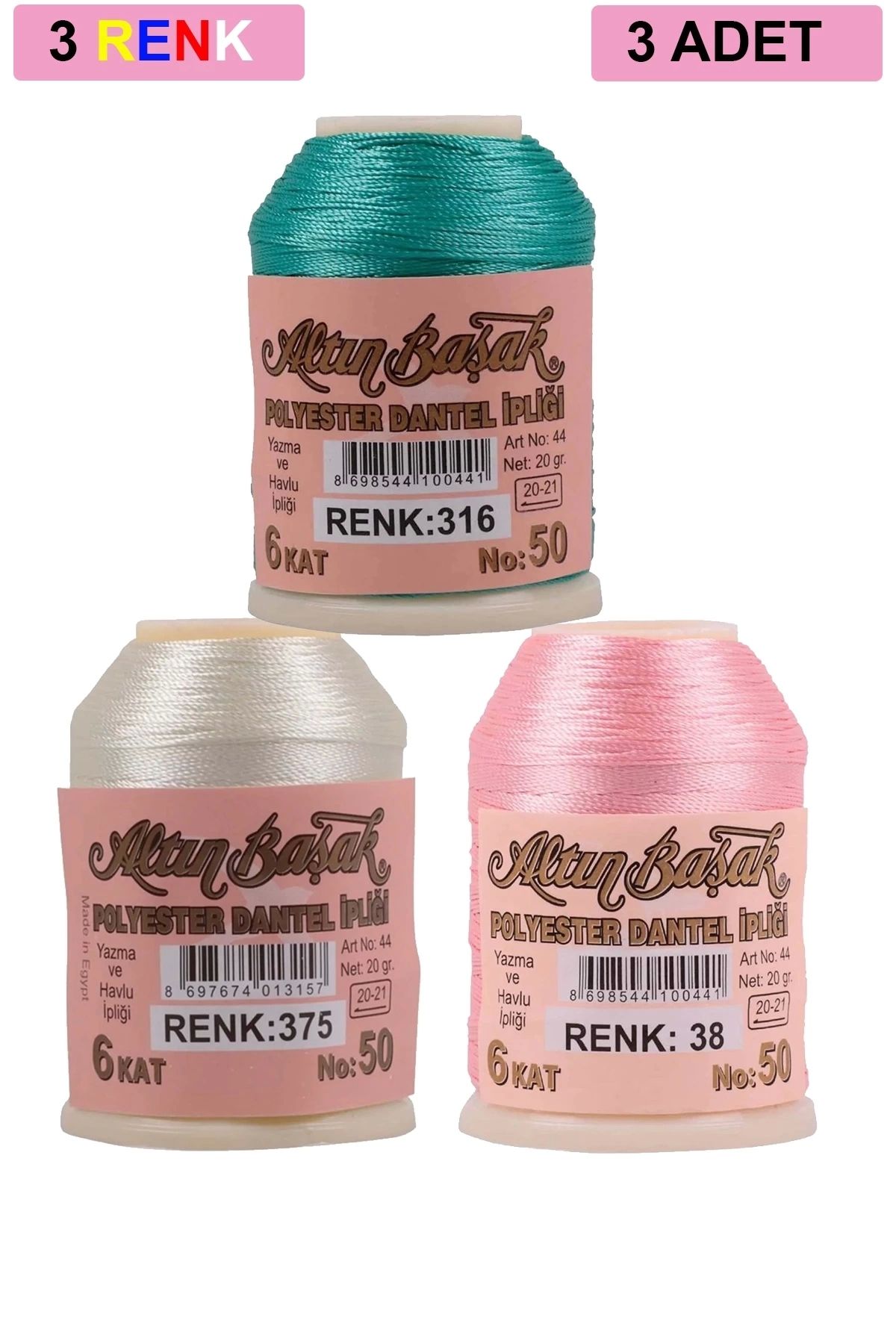 PRATİKOBA 3 Adet Altınbaşak Oya ve Dantel İpi 20 gr - Royaleks - No: 375 - 038 - 316