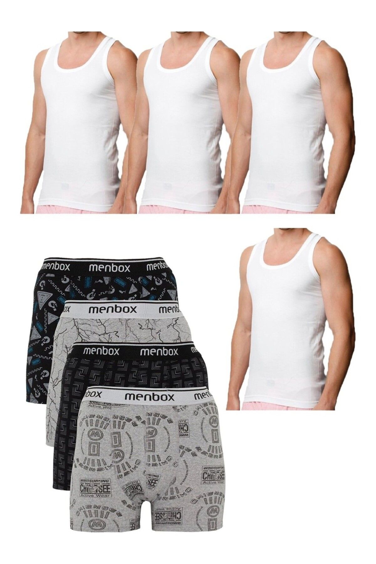 BEYAZTOPTAN %100 PAMUK 8'Lİ EKONOMİK PAKET ERKEK ATLET BOXER TAKIM