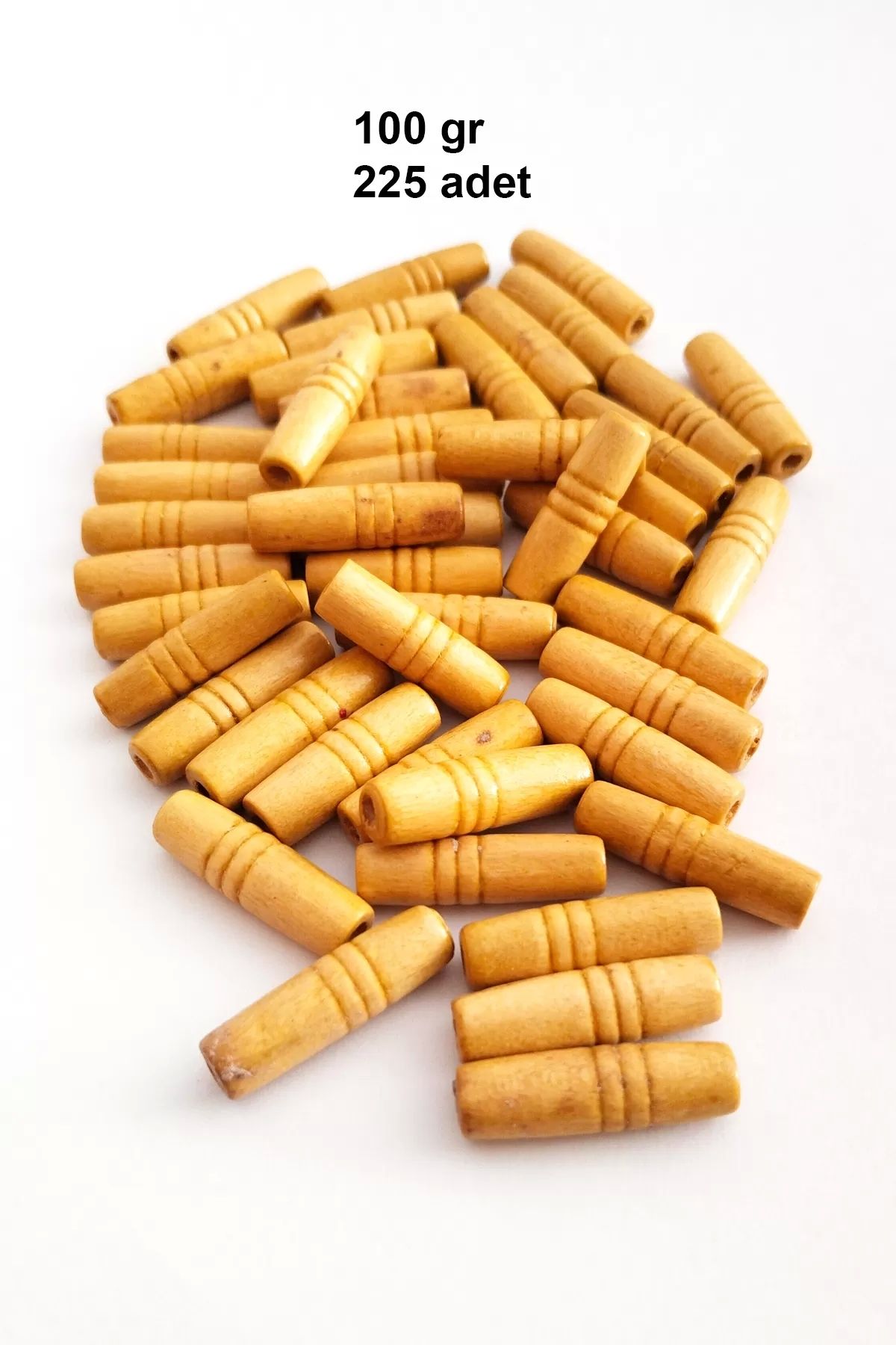 PRATİKOBA 100 Gr (225 Adet) Ahşap Boncuk 25 mm boy x 10 mm en Doğal Ahşap Makrome El İşi Çanta