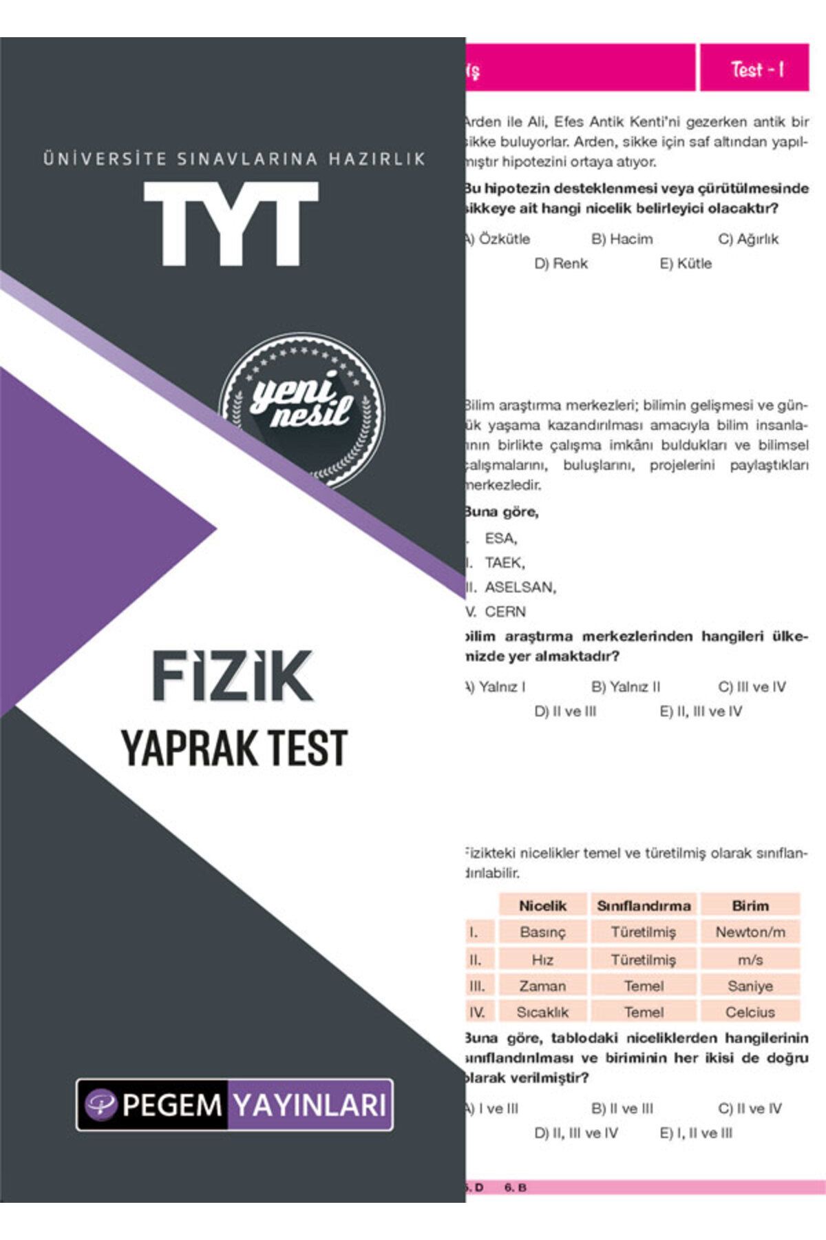 Pegem Akademi Yayıncılık TYT Fizik Yaprak Test Pegem Yayınları