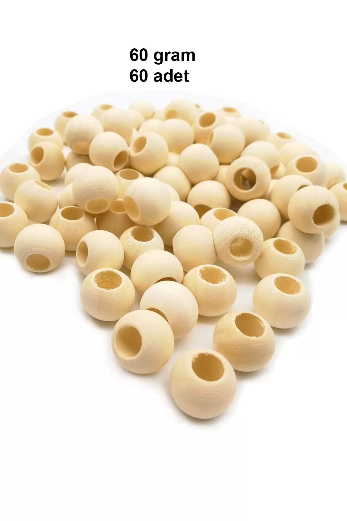 PRATİKOBA 60 Gr (60 Adet) Ahşap Boncuk 15 mm çap x 10 mm Delik Doğal Yuvarlak Ahşap Makrome El İşi Çanta
