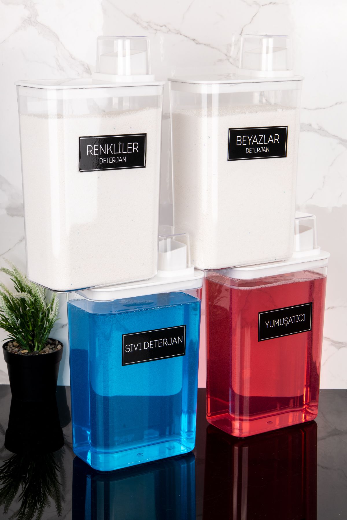 Dolkin Home-Set of 4 Self-Scale Detergent Dispenser Box Colors Whites Liquid Detergent Softener 3000ml 4