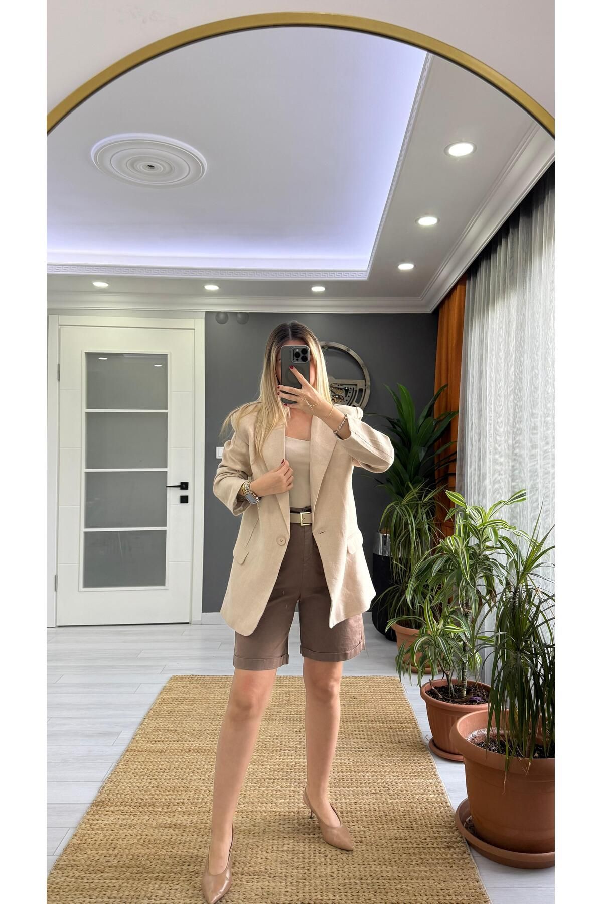 SEVİNÇ GÜNGÖR Organik keten blazer Krem