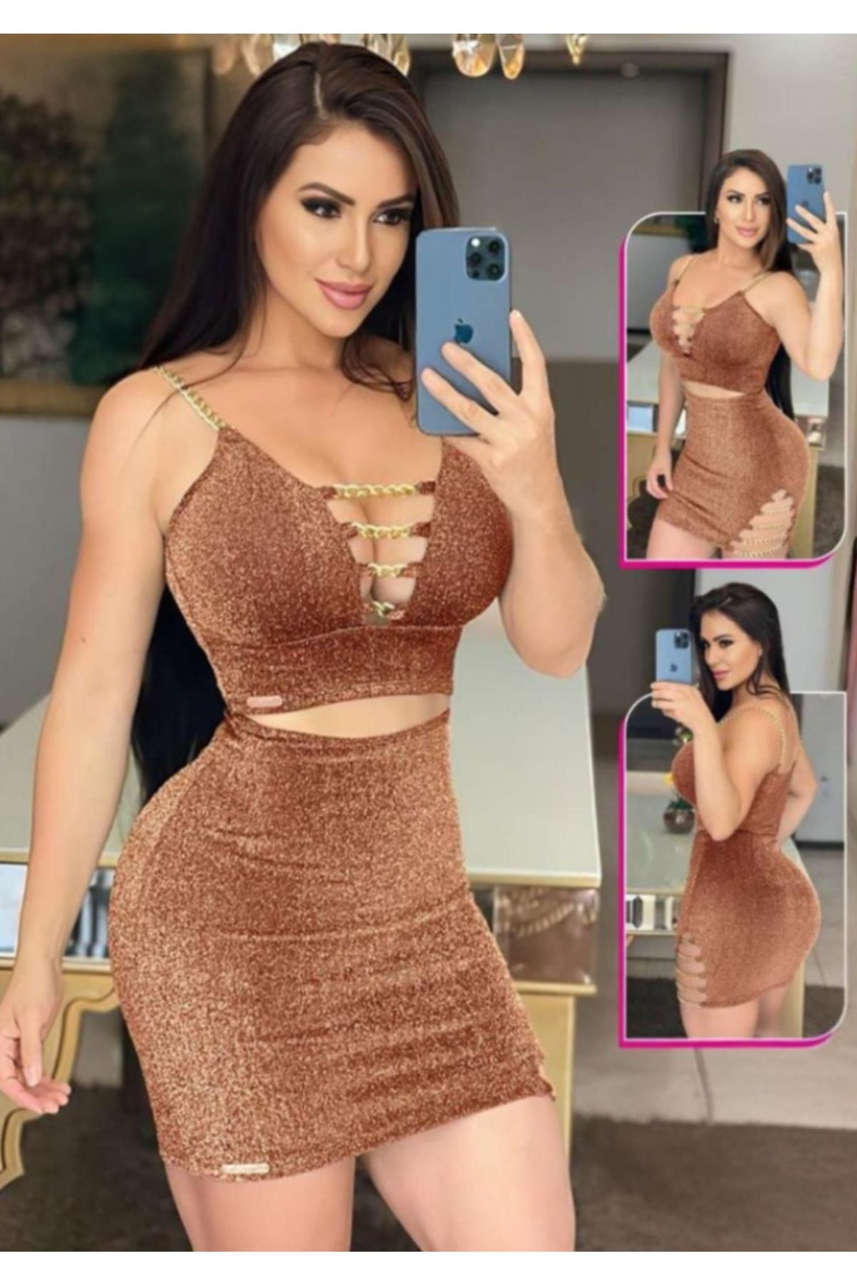 RAHAF TİCARET Zincir Detaylı 2 Parçalı Takım