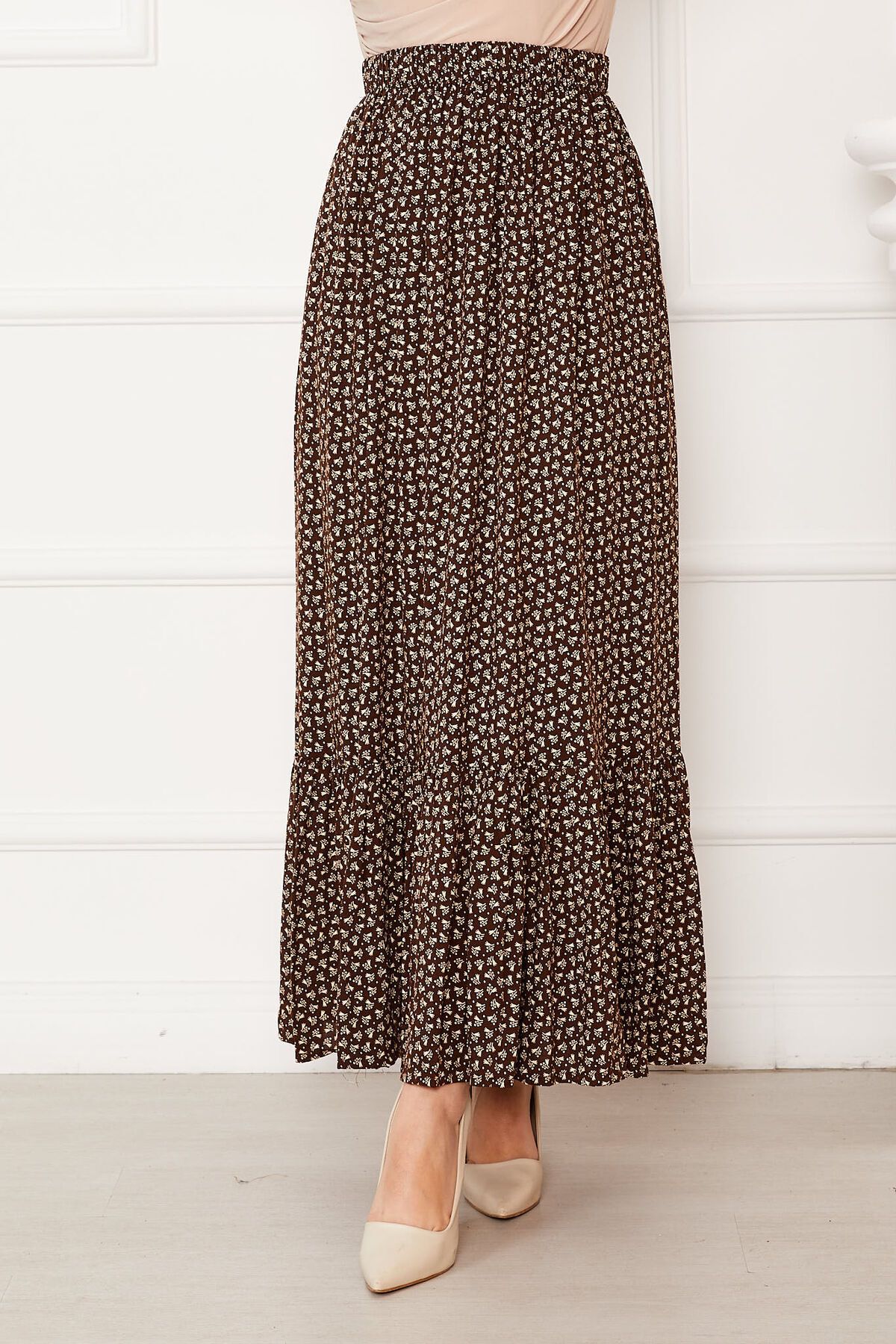 EBRUTESETTÜR-Patterned Viscose Skirt with Ruffled Hem and Elastic Waist 3