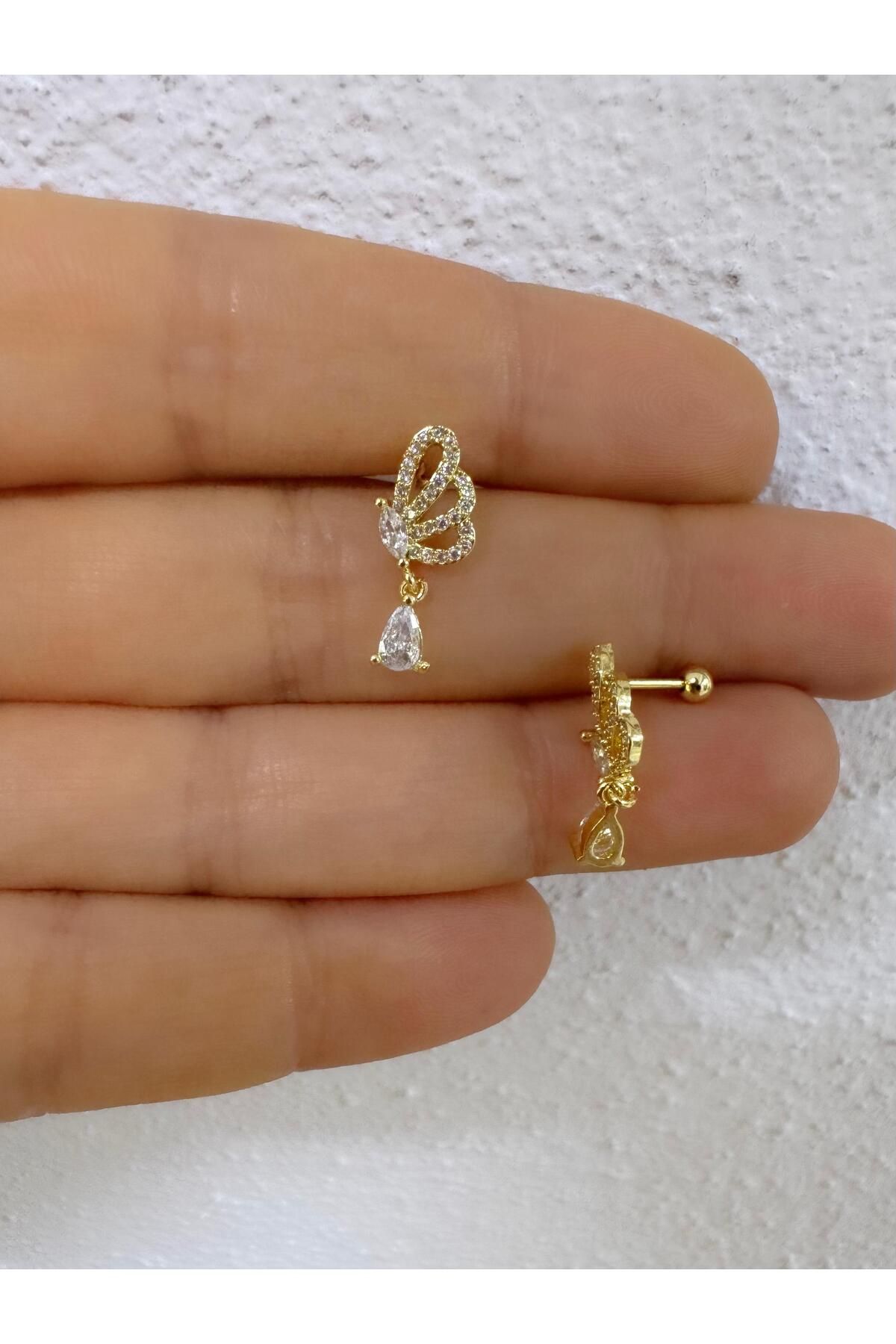 Arescollection 1 adet zirkon taşlı damla sallantılı SOL kulak uyumlu tragus kıkırdak helix lobe piercing küpe