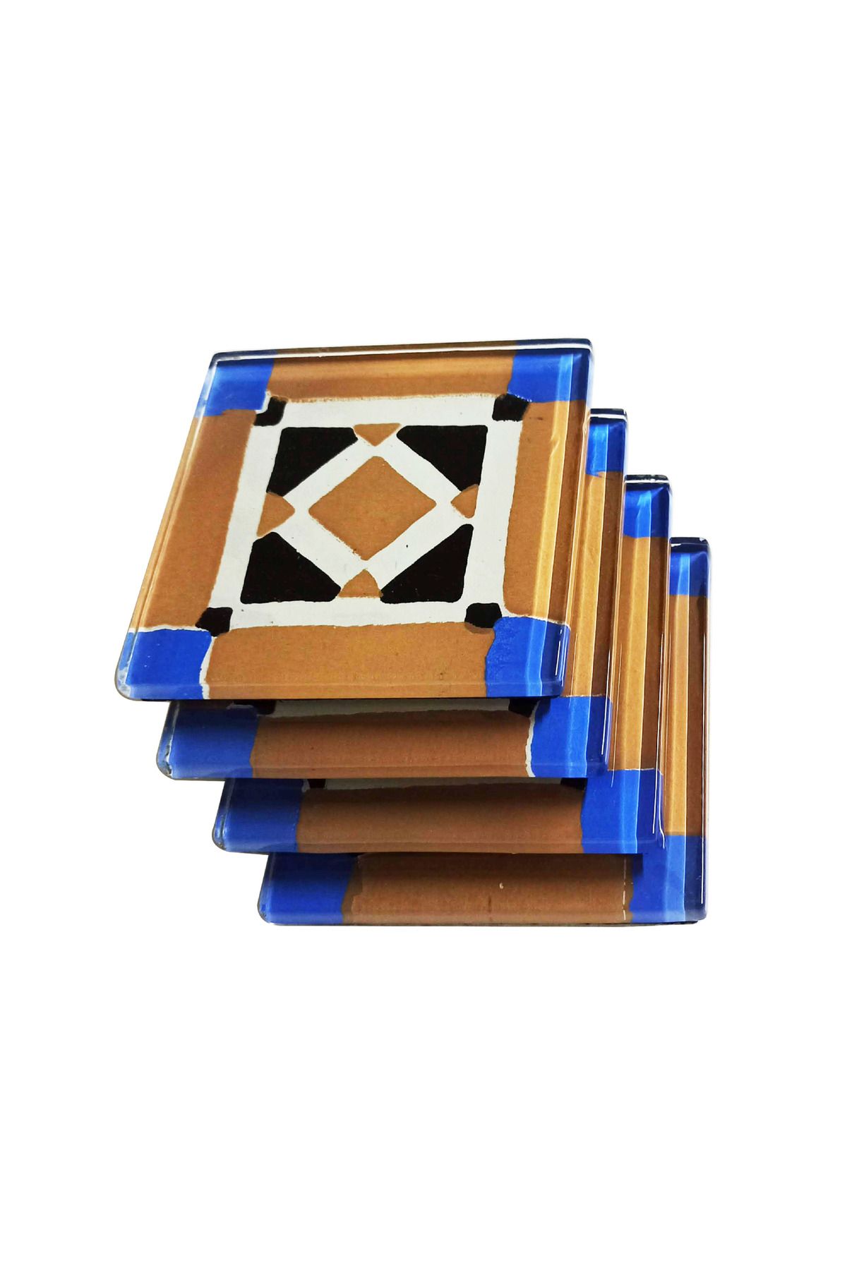 Ovebu Cam Bardak Altlığı Desenli 4lü Set