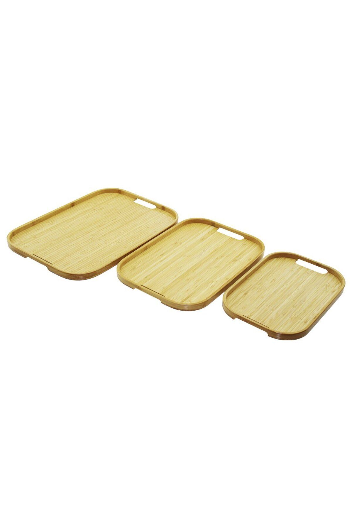 Vemora DİKDÖRTGEN - 3 BOY BAMBU AHŞAP TEPSİ SETİ 22X33--28X40--33X45CM (5166)