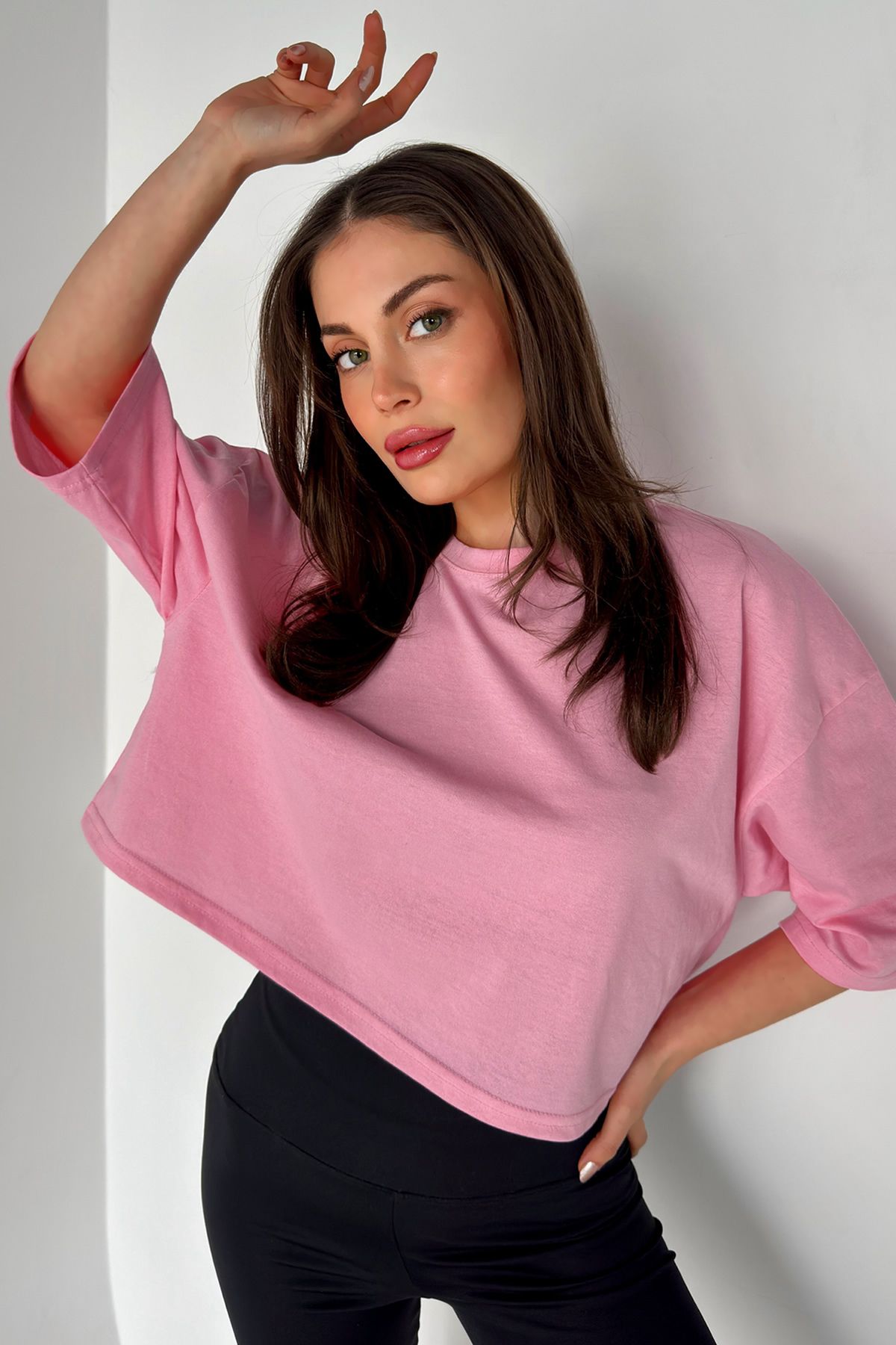 shop Kadın Oversize Pembe Crop Tshirt