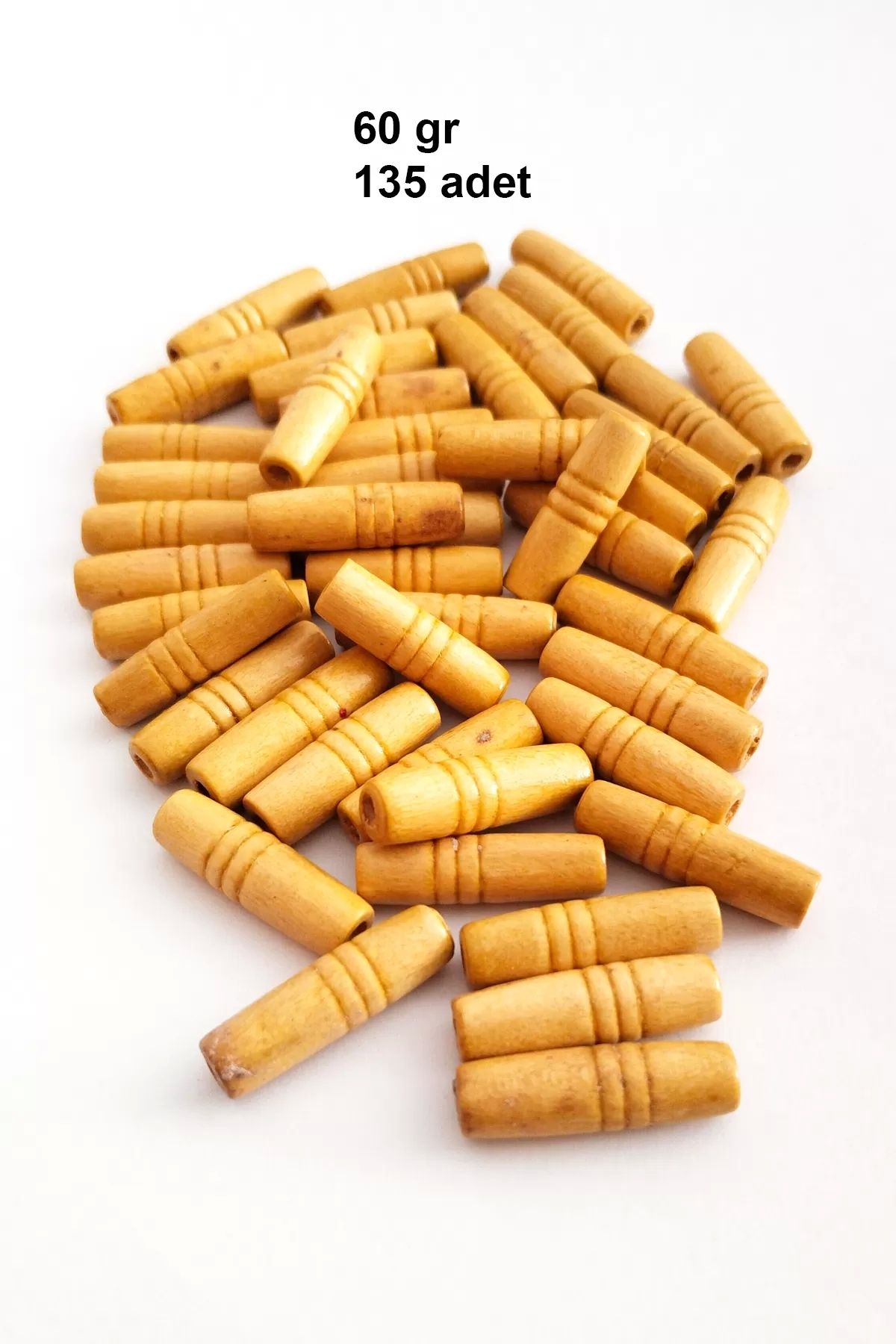 PRATİKOBA 60 Gr (135 Adet) Ahşap Boncuk 25 mm boy x 10 mm en Doğal Ahşap Makrome El İşi Çanta