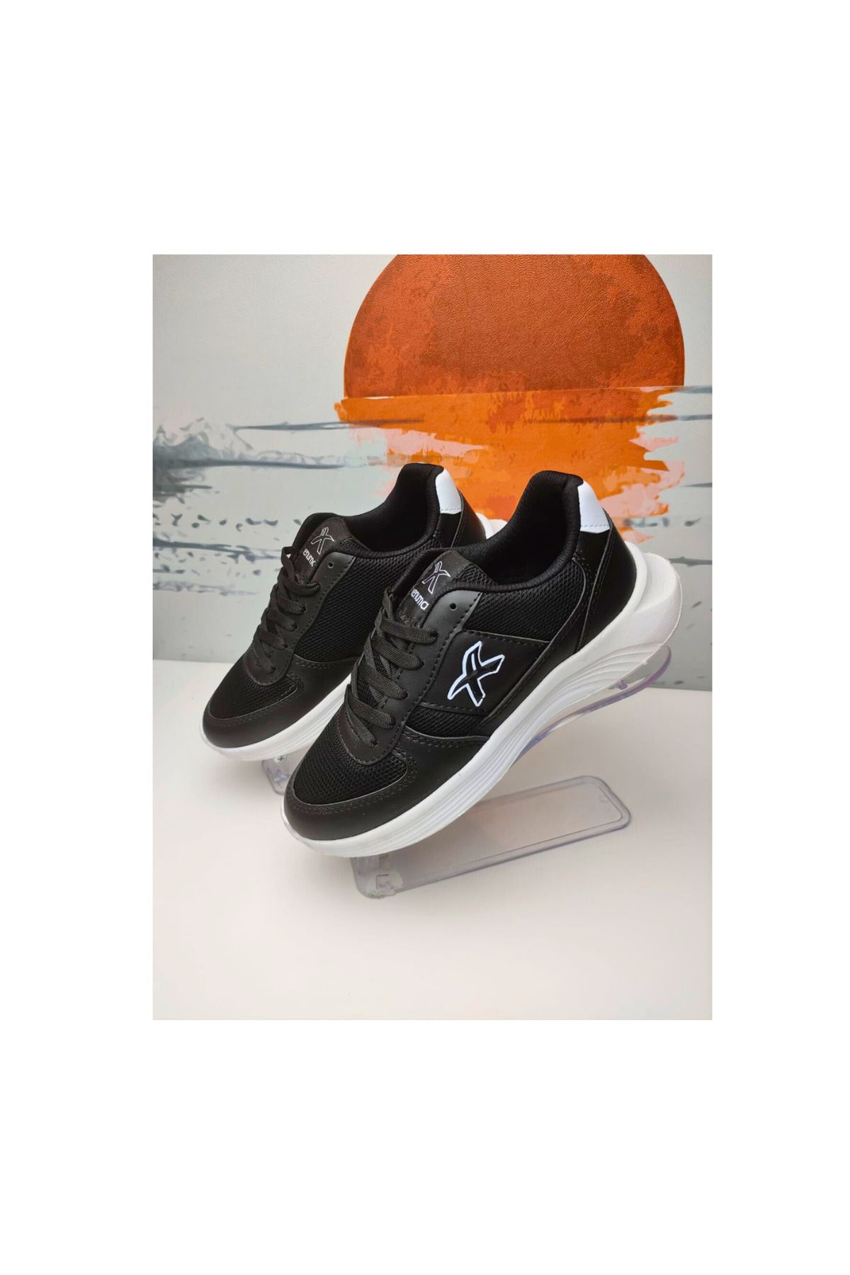 GİRGÖR Venuma Siyah-Beyaz Rahat Konforlu Unisex Yürüyüş, Koşu, Spor Ayakkabı