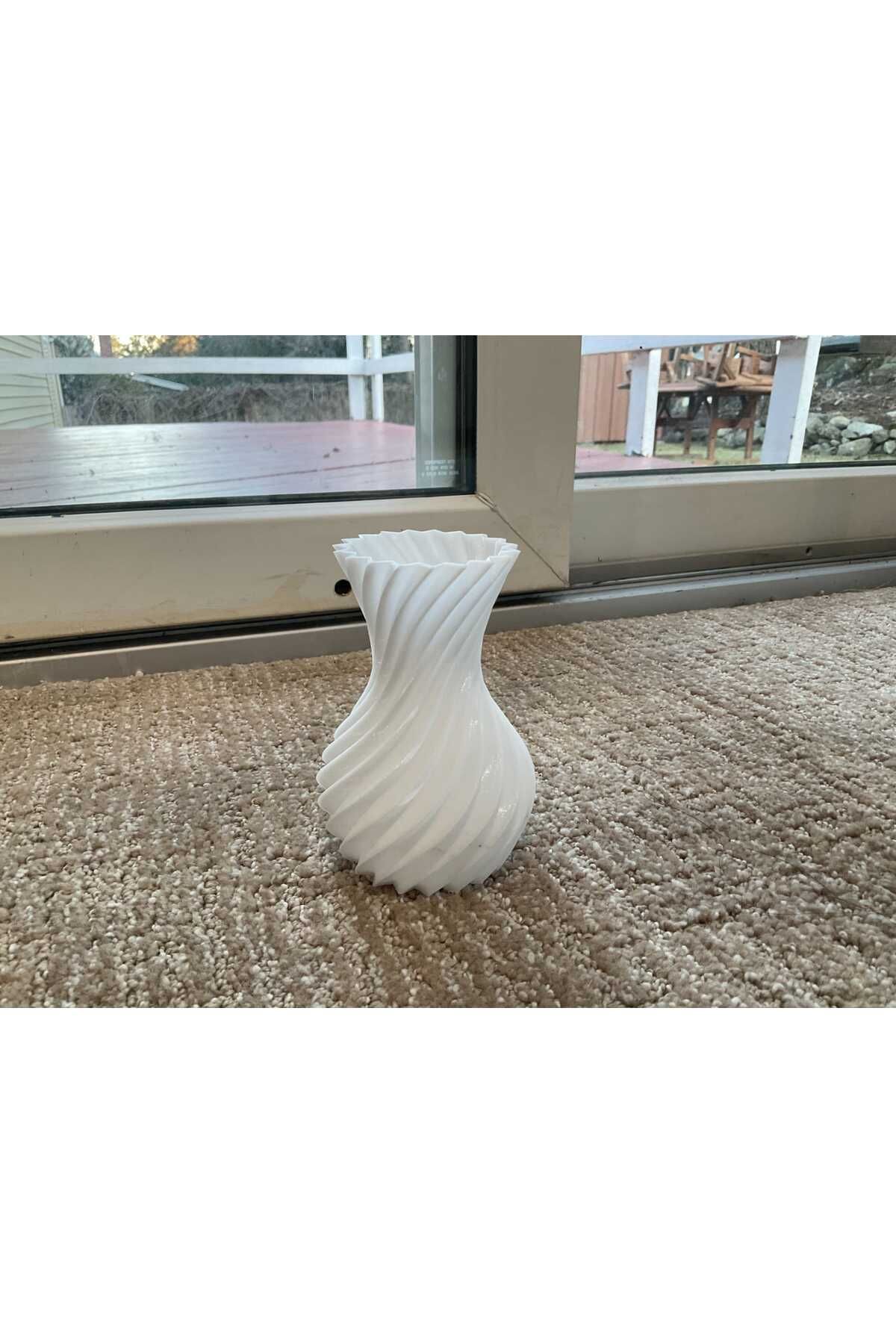 PRİNTİCA DESİGN Beyaz Spiral Vazo – 3D Baskı Modern Dekor