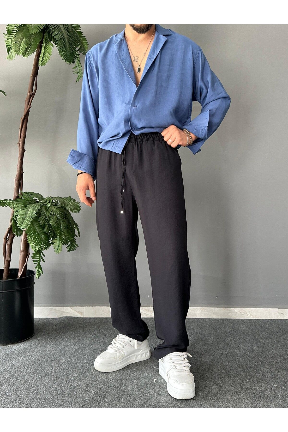 THEMANN Modal Kumaş Baggy Kalıp Siyah Jogger