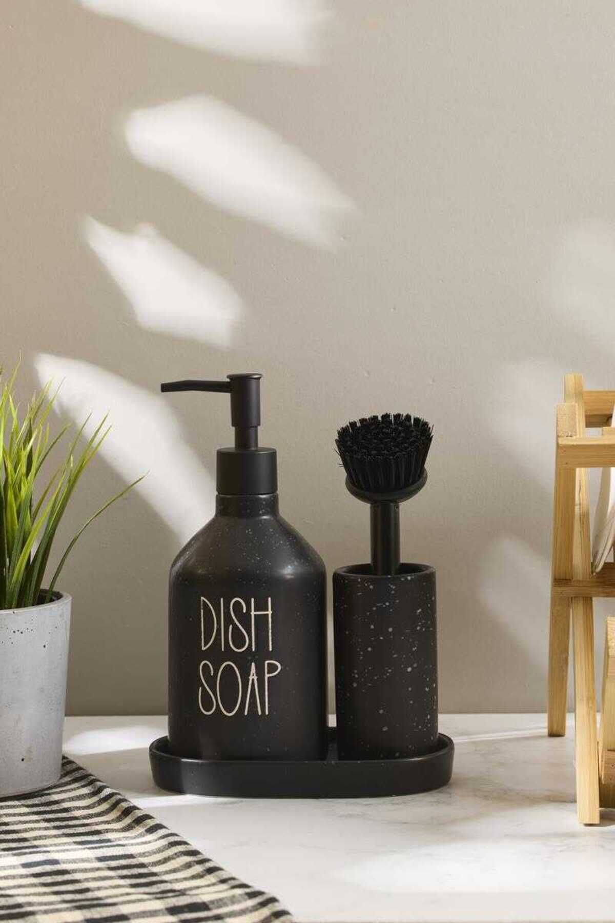 CENGİZ ÇEYİZ SAPONE Black Fırçalı Sabunluk Seti 400-500 ml PER16748