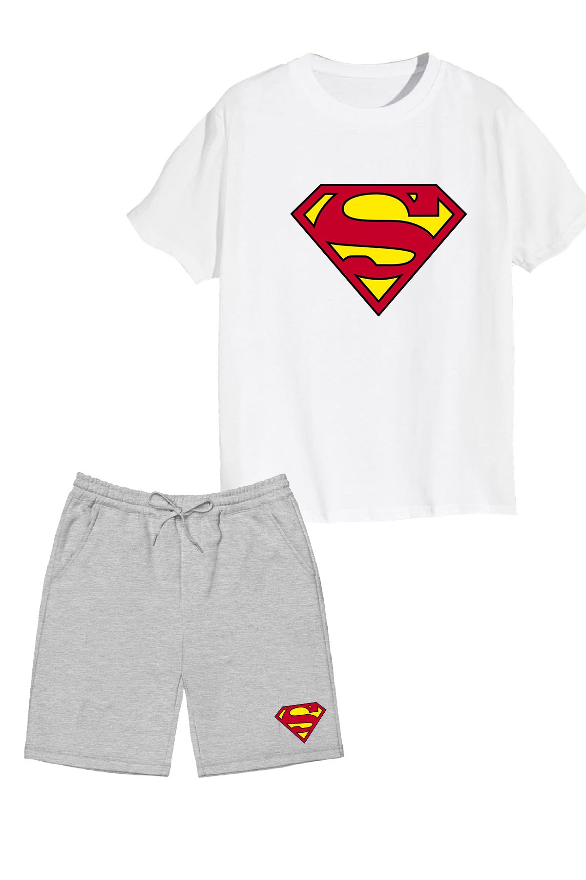 makiteks 2'li Set Baskılı Erkek Çocuk Pamuk Şort Tshirt Takım Superman01 5 6 7 8 9 10 11 12 13 14 yaş Tişört