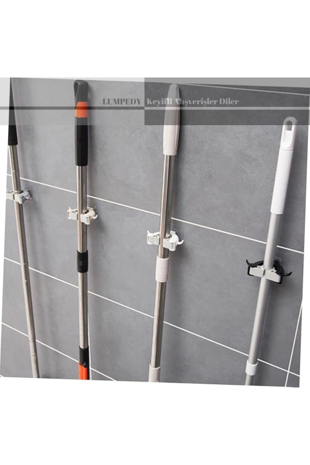 Lumpedy 4 Adet Çok Amaçlı Paspas ,Süpürge, Fırça Ve Mop Askısı Sap Tutucu Mutfak ve Banyo Askısı Set