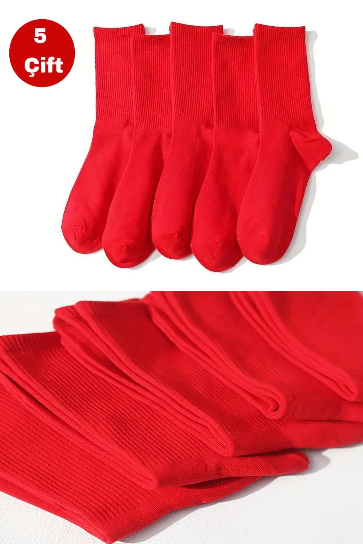 Esinti 5 Çift Erkek Kadın Çorap Düz Kırmızı Soket Çorap Unisex Tenis Spor Çorap