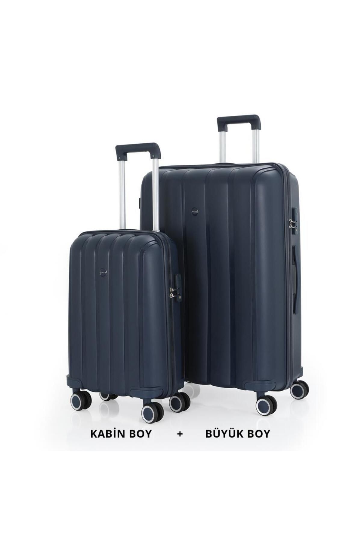 MÇS Bavul Büyük ve Kabin 2li Set Kırılmaz Silikon Valiz V305 Laci