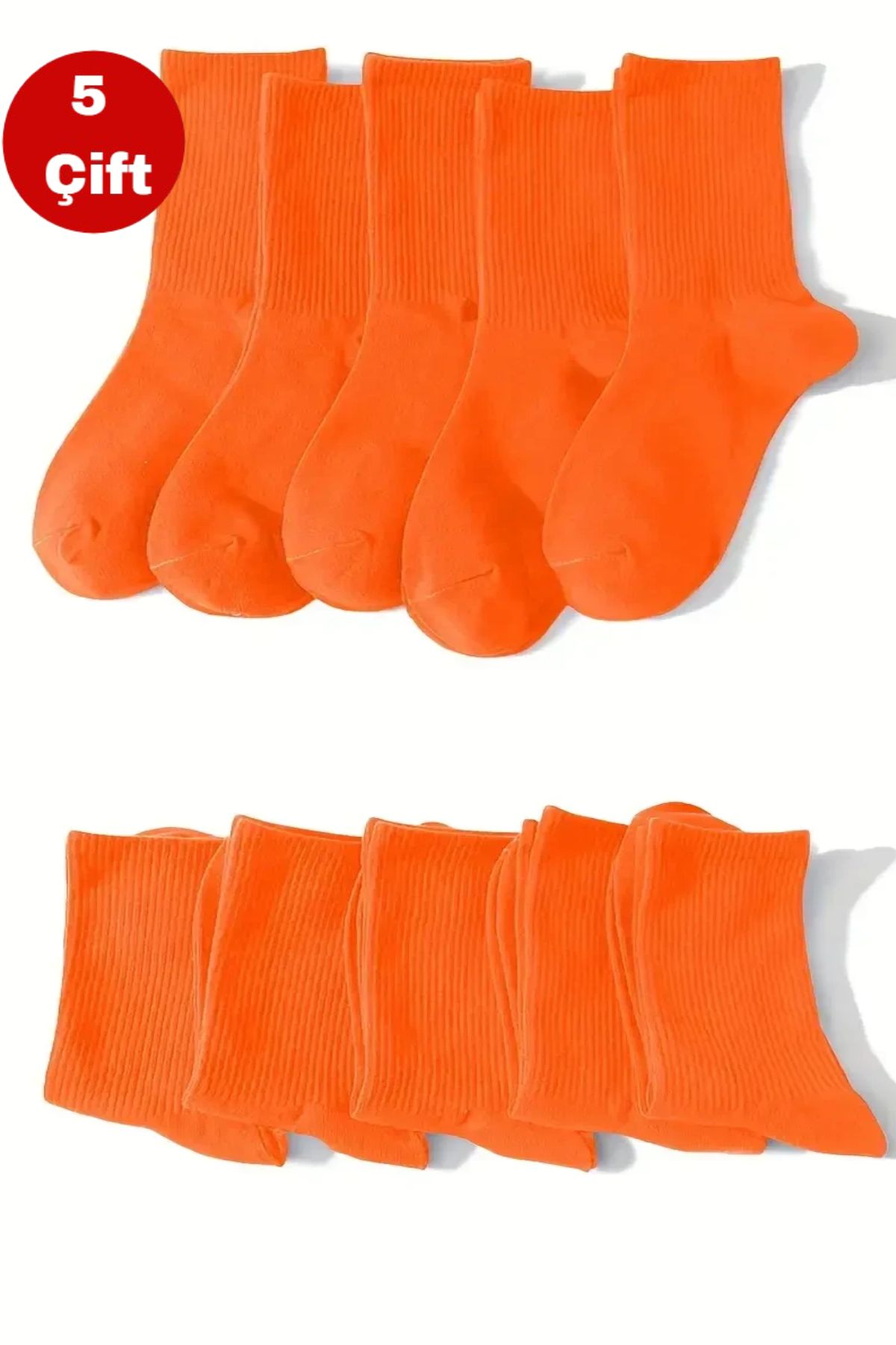Esinti 5 Çift Erkek Kadın Çorap Düz Turuncu Soket Çorap Unisex Tenis Spor Çorap