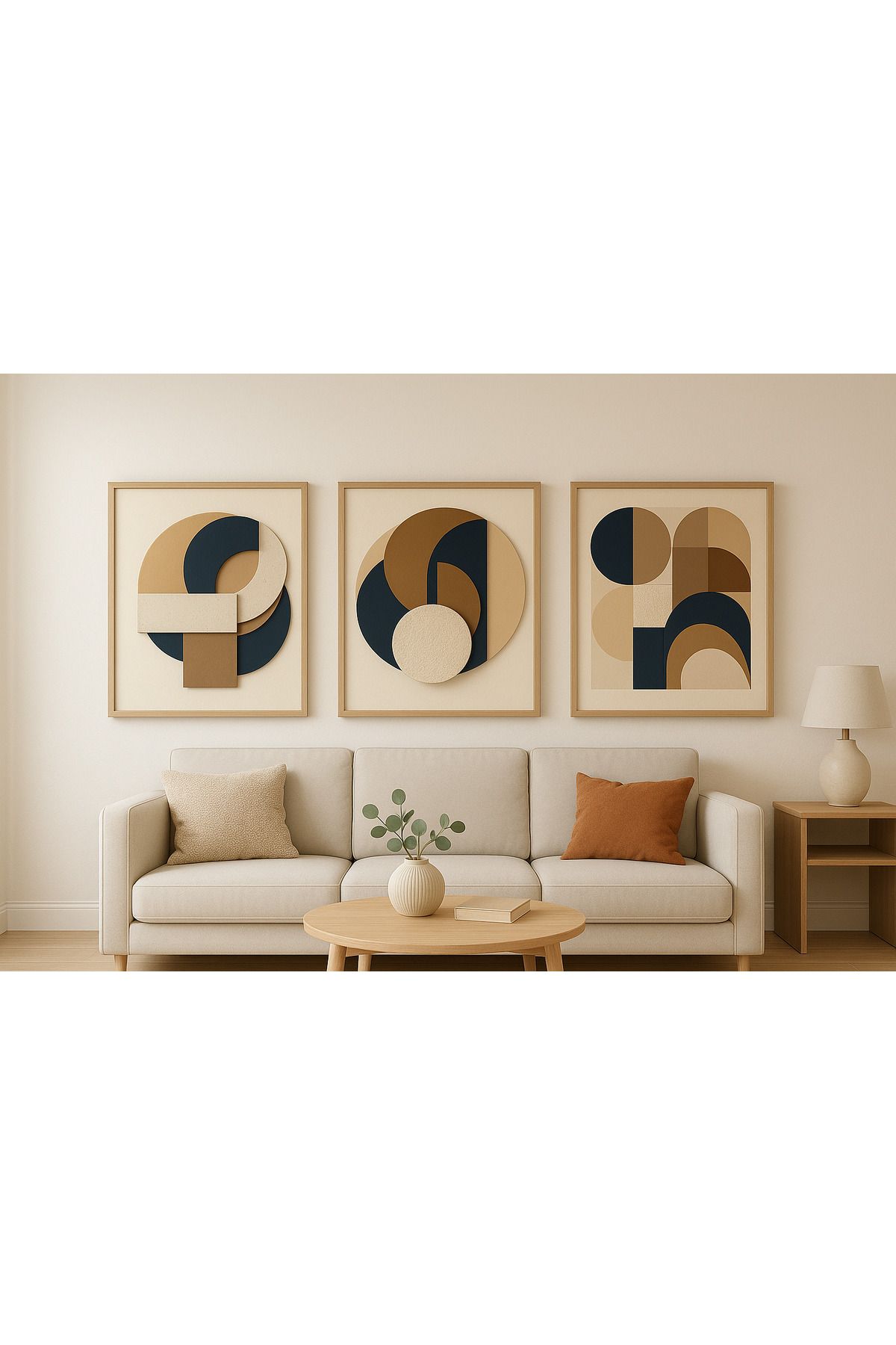 Wabilykke Nami - Japandi Tarzı Geometrik 3’lü Tablo Seti (30x40 cm)