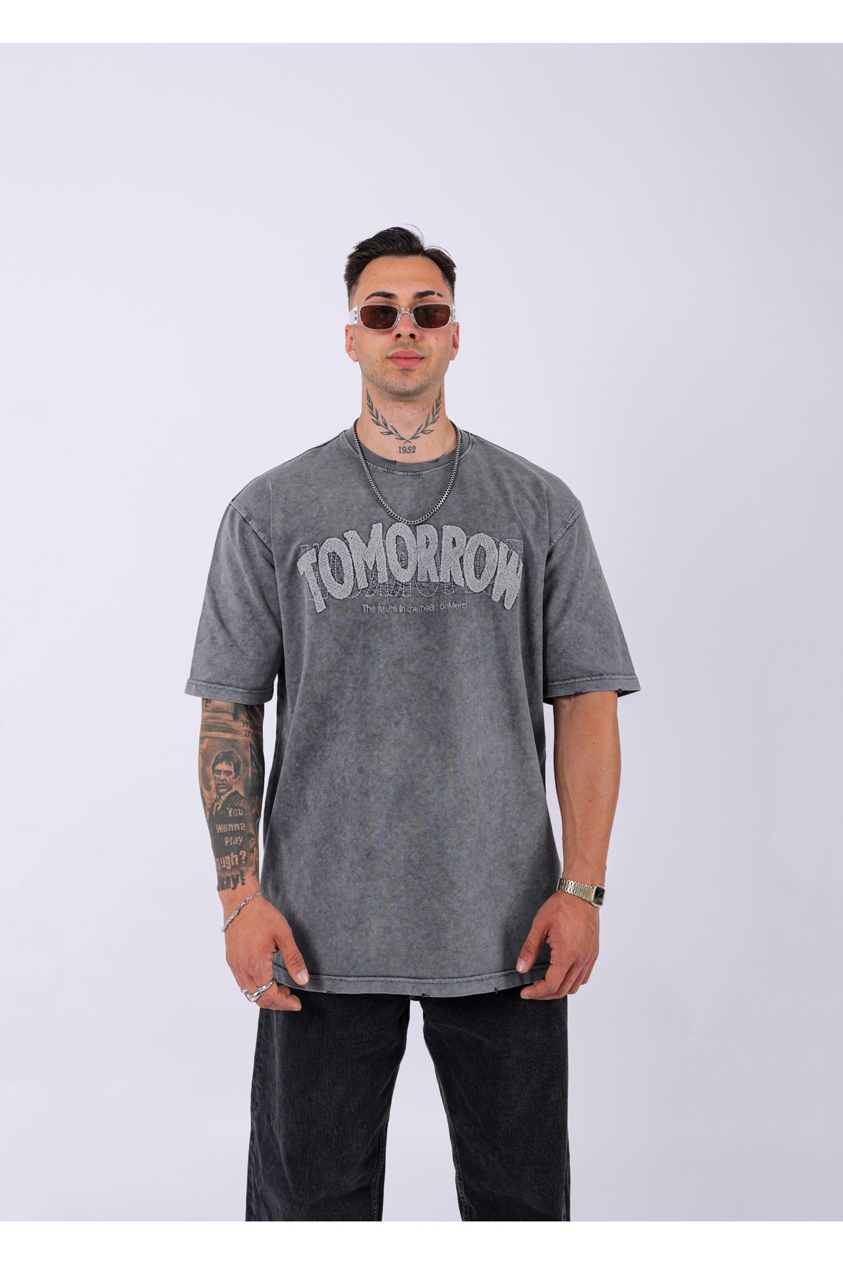 Lescho UNISEX TOMORROW ÖZEL YIKAMALI OVERSIZE T-SHIRT