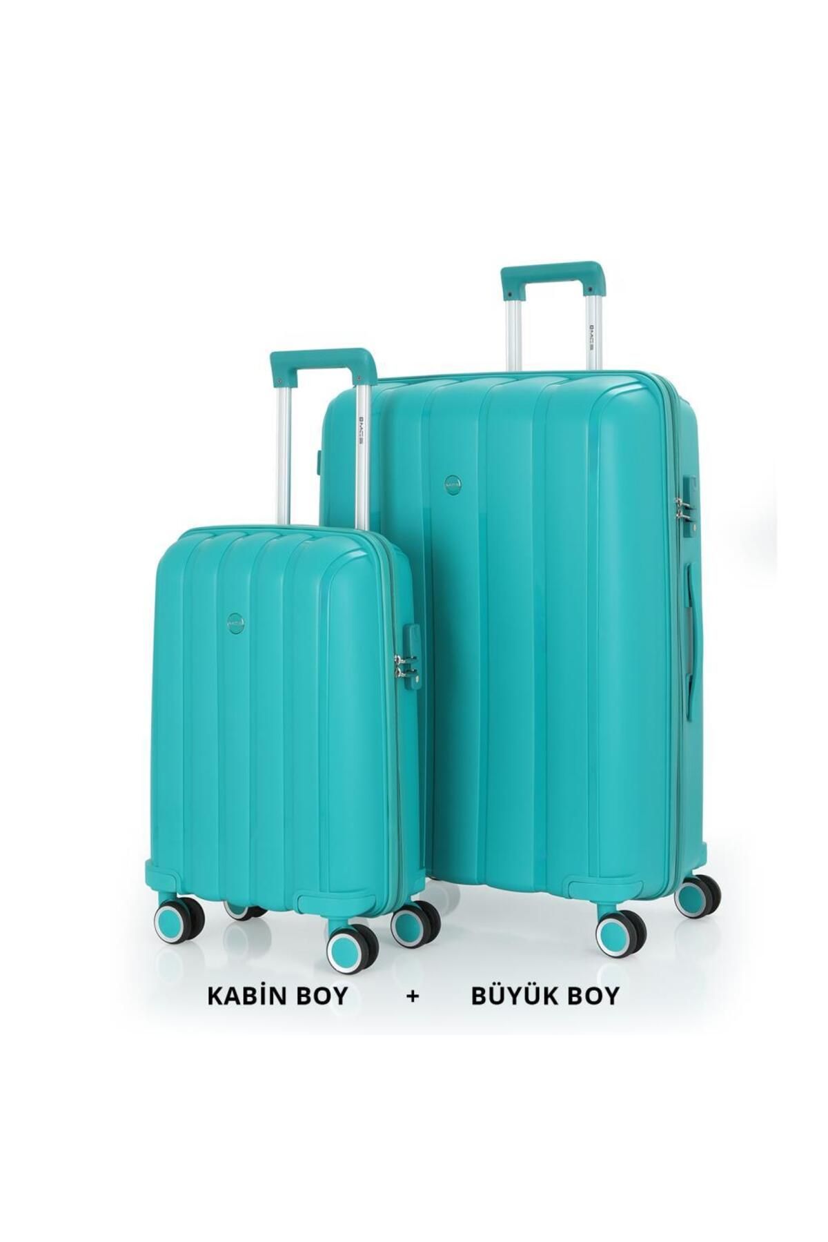 MÇS Bavul Büyük ve Kabin 2li Set Kırılmaz Silikon Valiz V305 CamGöbeği