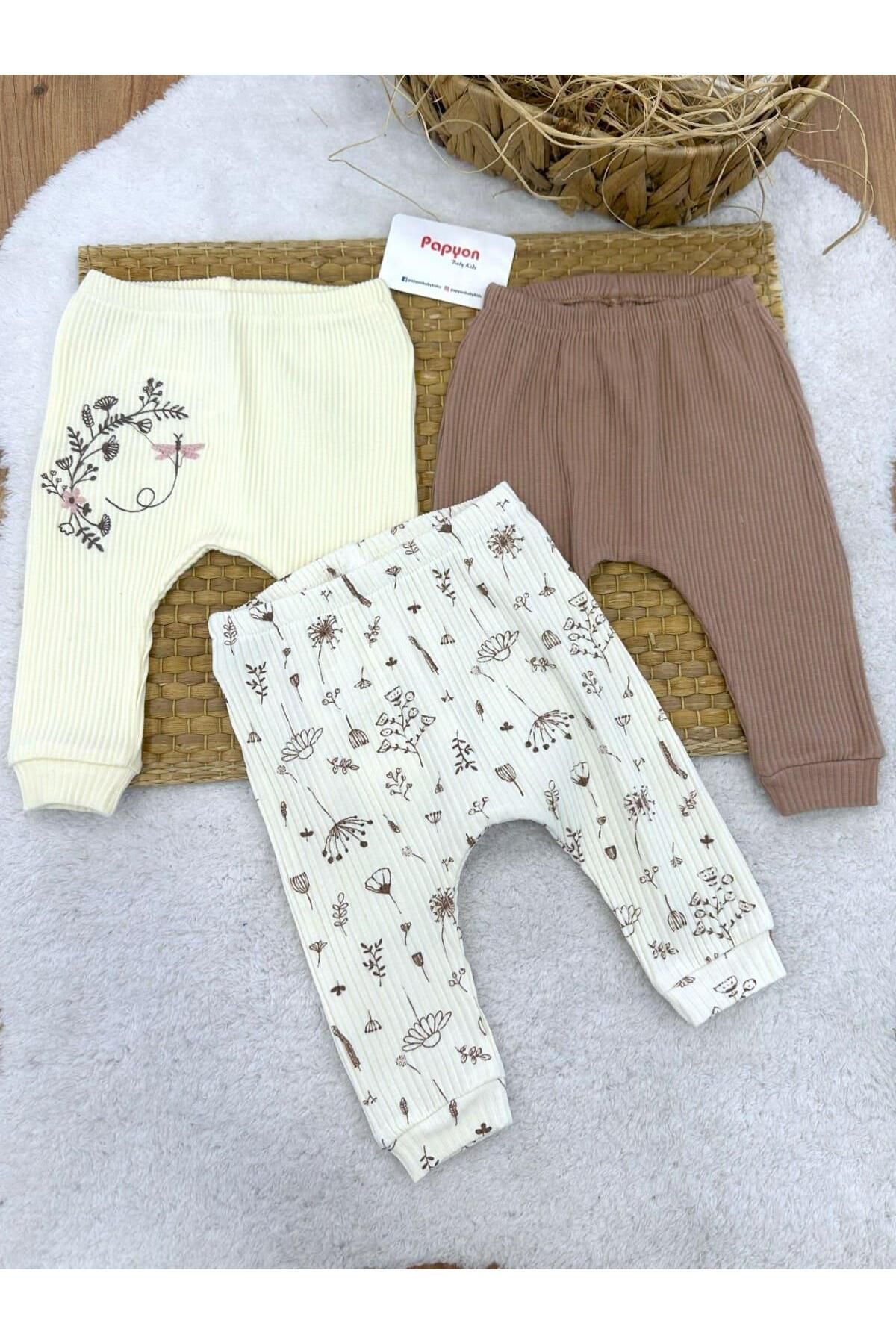 Papyon Baby Kids Kieta Çiçekli Fitilli Kız Bebek 3lü Manşetli Alt (0-3/3-6/6-9 Ay)
