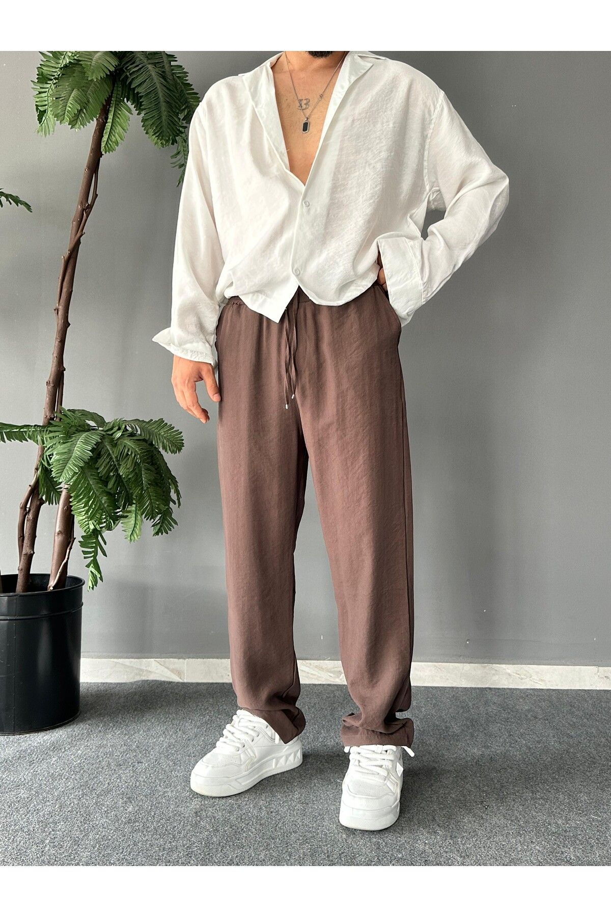 THEMANN Modal Kumaş Baggy Kalıp Kahve Jogger