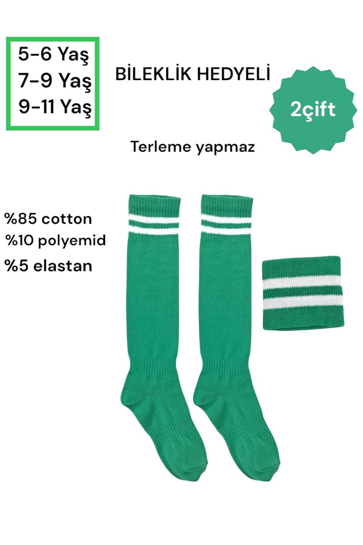 HAYEL 2 Çift Çok Renkli Çemberli Unisex Kız Erkek Çocuk Futbol Halı Saha Maç Çorabı Tozluk Spor Taraftar