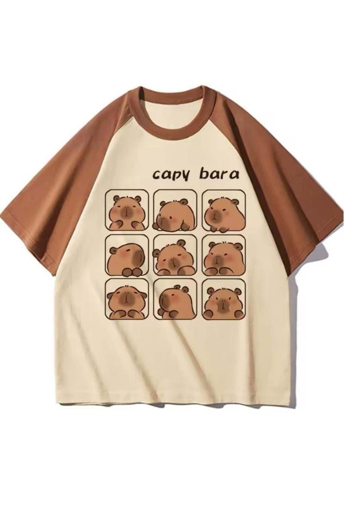 BALİNA Kahverengi Raglan Capy Bara Cute Faces Unisex T-shirt THE SOLO