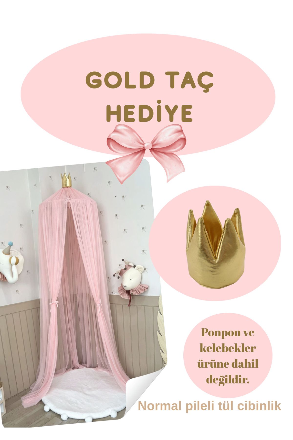 Miniminitoys Tül Cibinlik Pembe, Normal Pileli