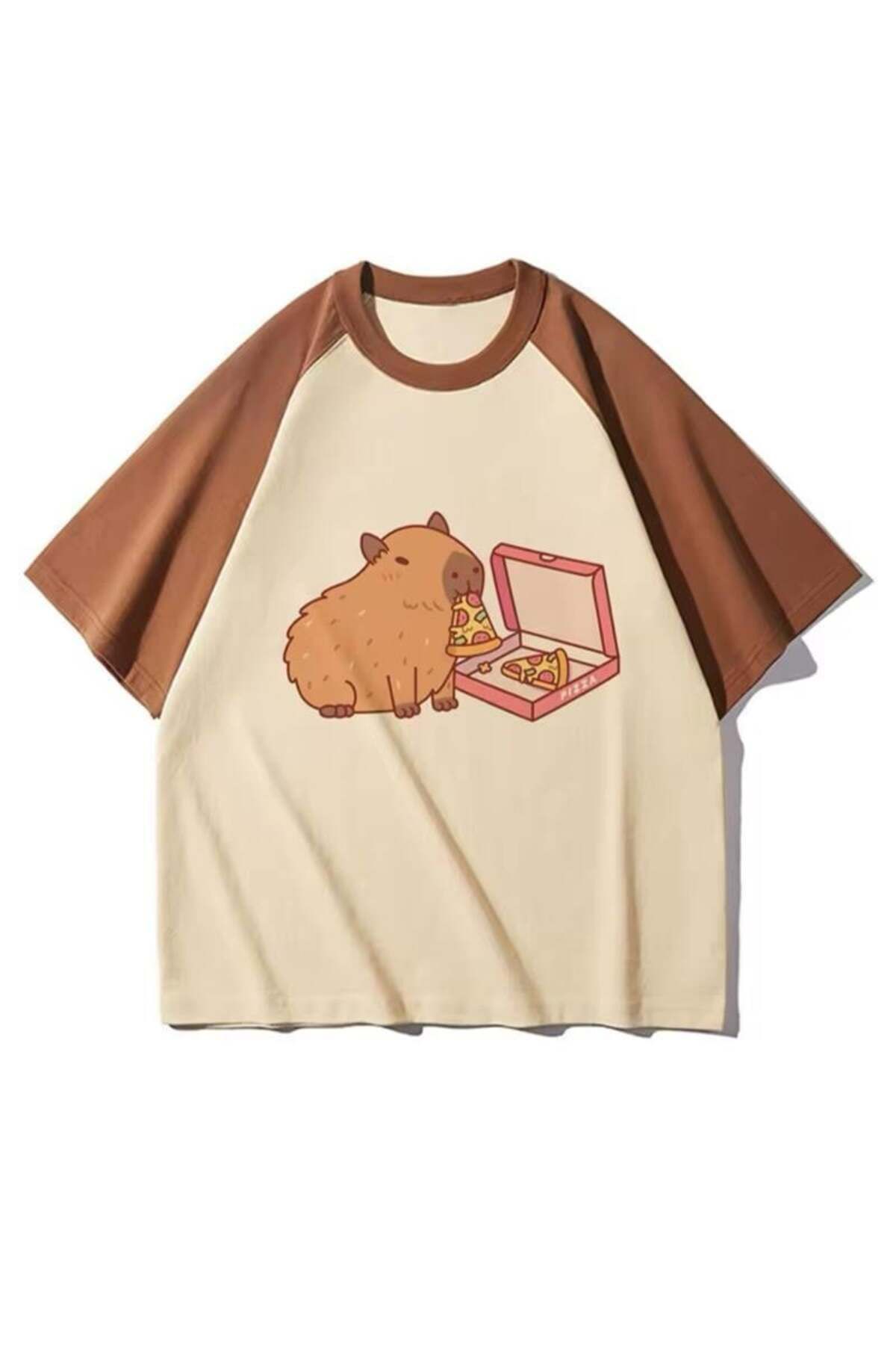 BALİNA Kahverengi Raglan Kapibara Pizza Unisex T-shirt THE SOLO