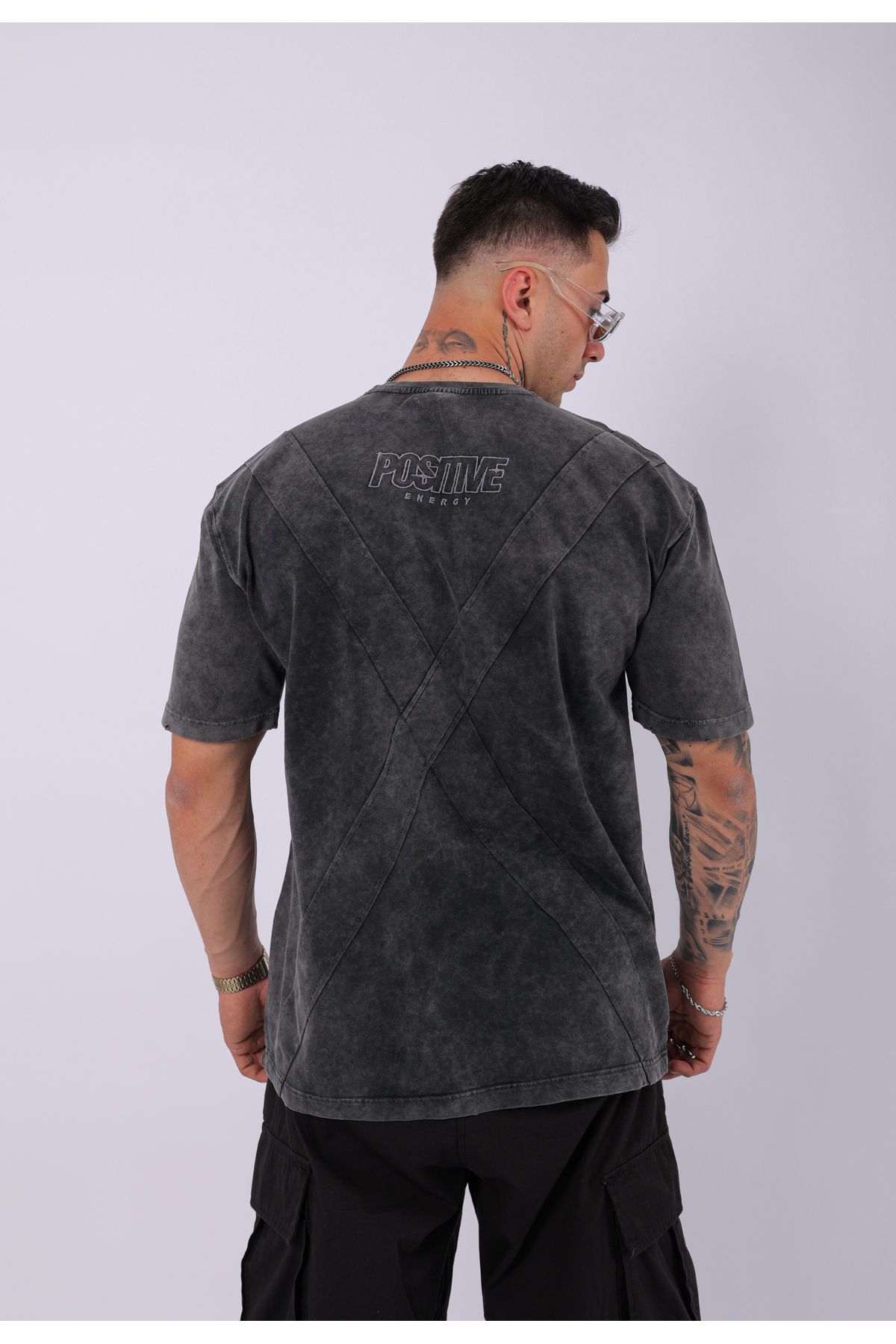 Lescho UNISEX ÖZEL YIKAMALI POSİTİVE OVERSIZE T-SHIRT