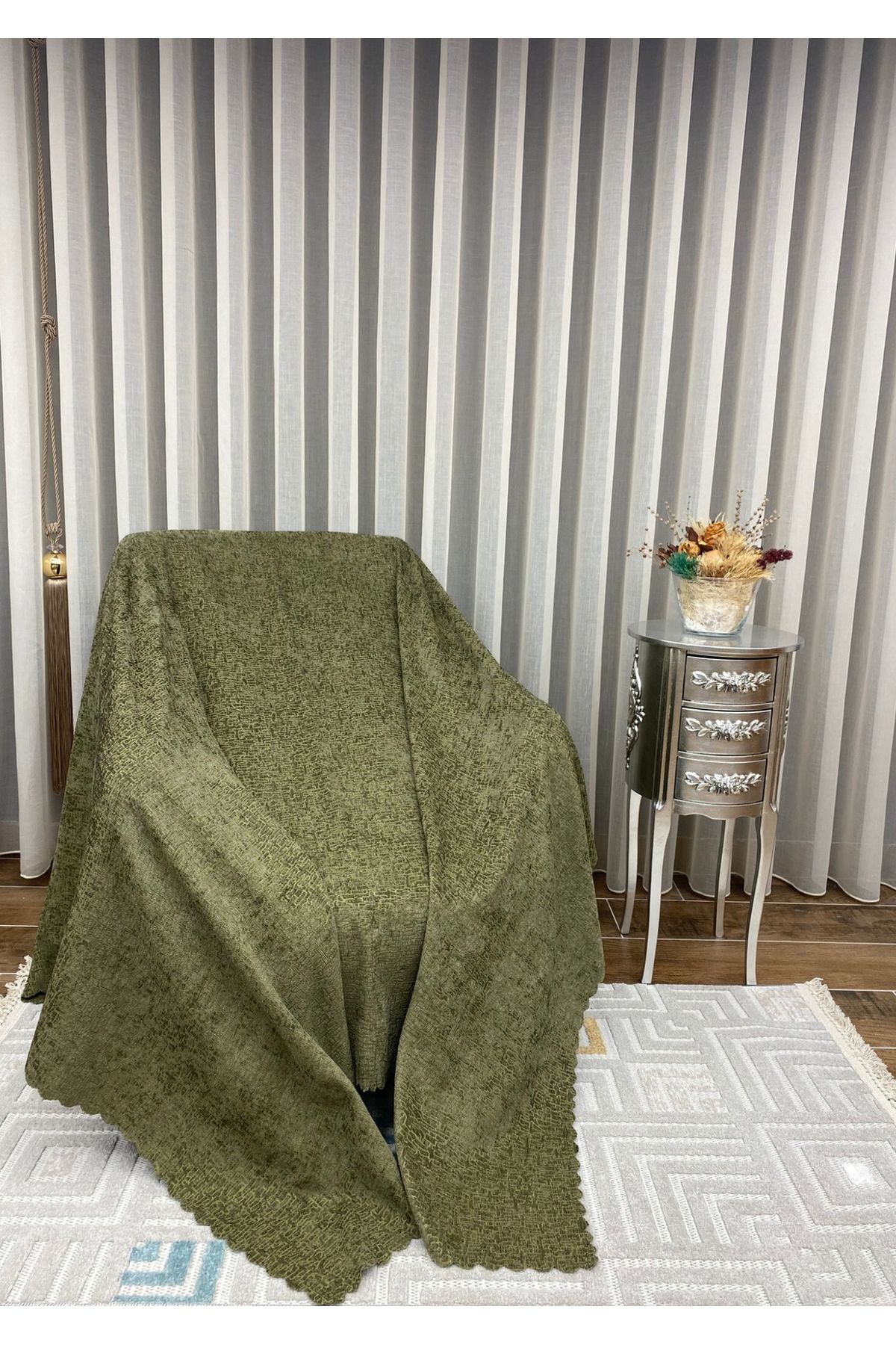 Sivalde Şönil Çağla Yeşili Modern Koltuk Örtüsü, Kaymaz Salon Çekyat/Kanepe Örtüsü