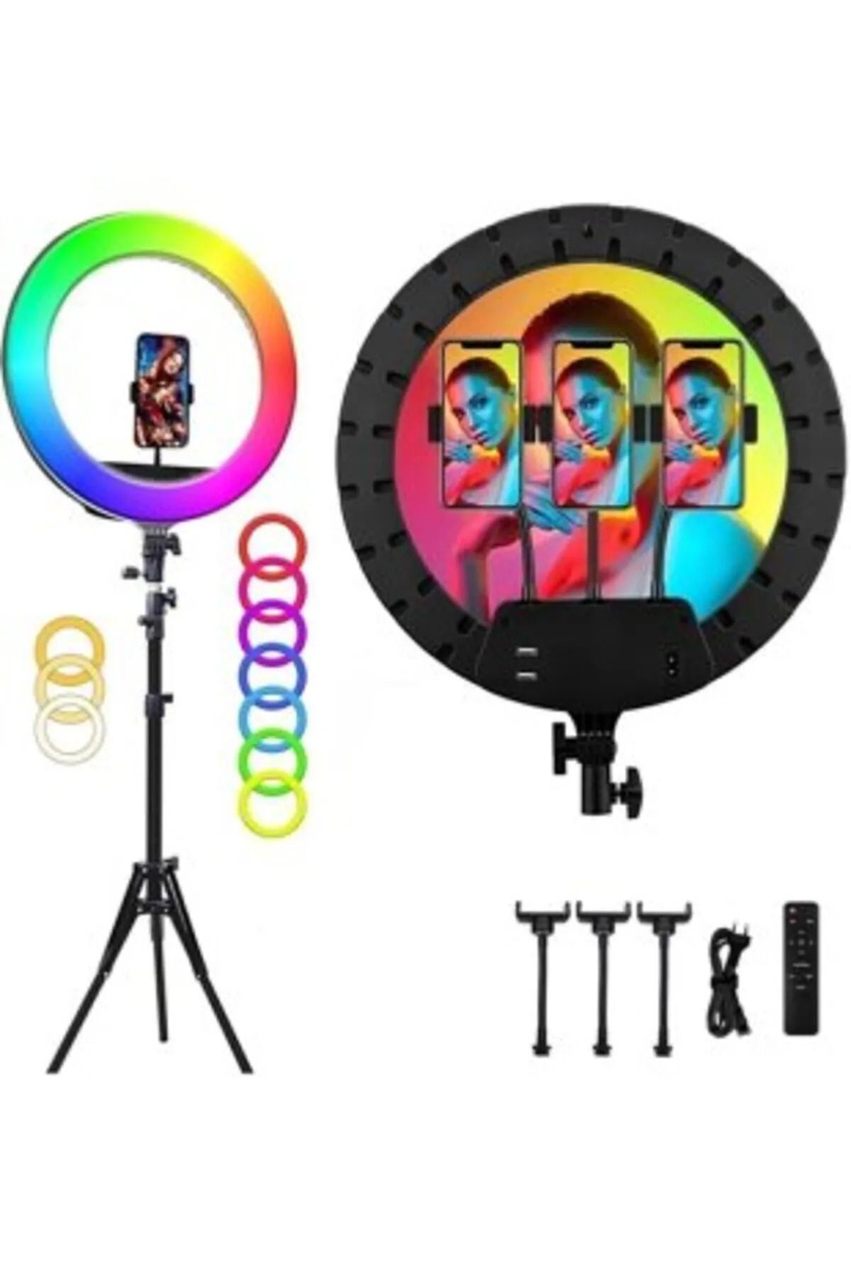 Aırstorr Kumandalı, 21 Inç Rgb Renkli Işık 210 Cm Tripod Tiktok, Makyaj, Youtuber Ring Light