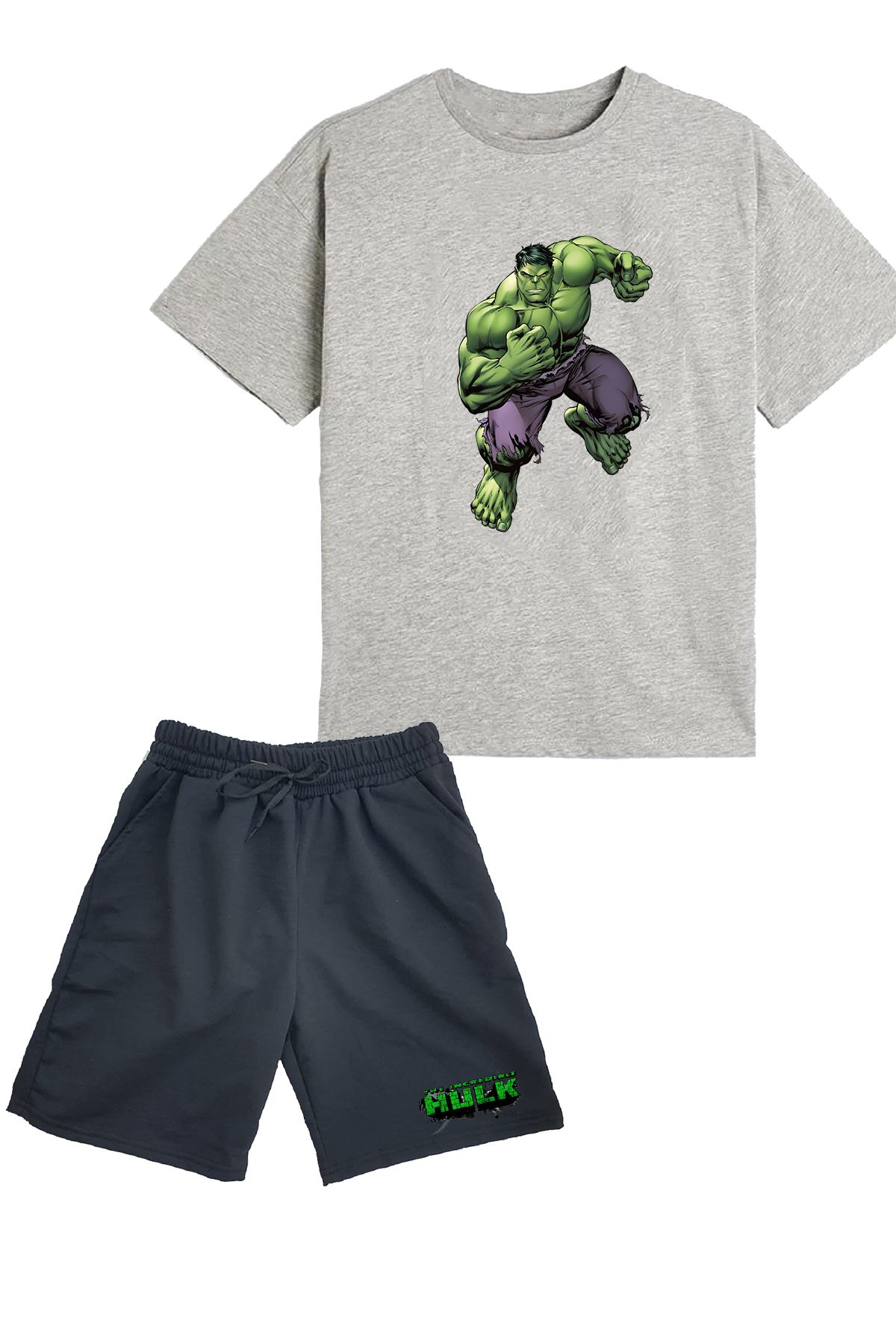 makiteks 2'li Set Baskılı Erkek Çocuk Pamuk Şort Tshirt Takım Hulk 5 6 7 8 9 10 11 12 13 14 yaş Tişört