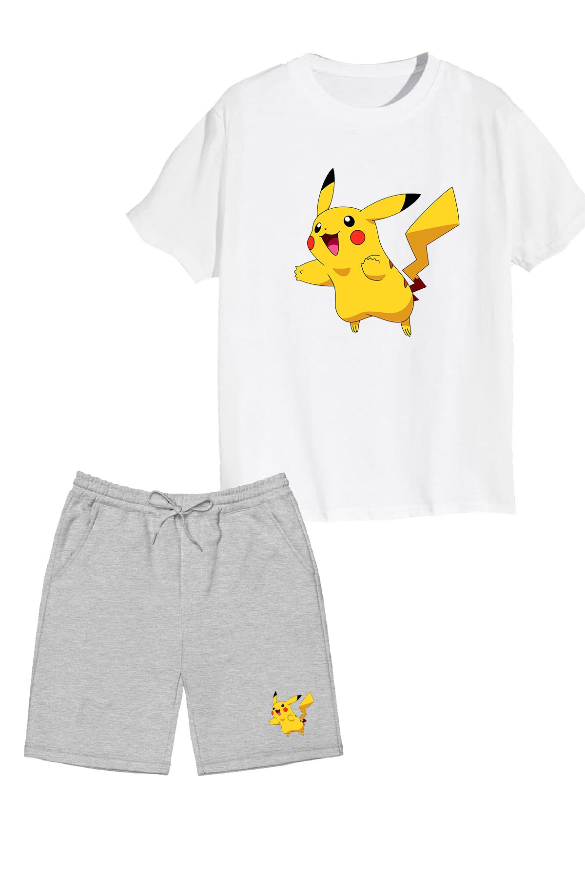 makiteks 2'li Set Baskılı Erkek Çocuk Pamuk Şort Tshirt Takım Pikachu 5 6 7 8 9 10 11 12 13 14 yaş Tişört