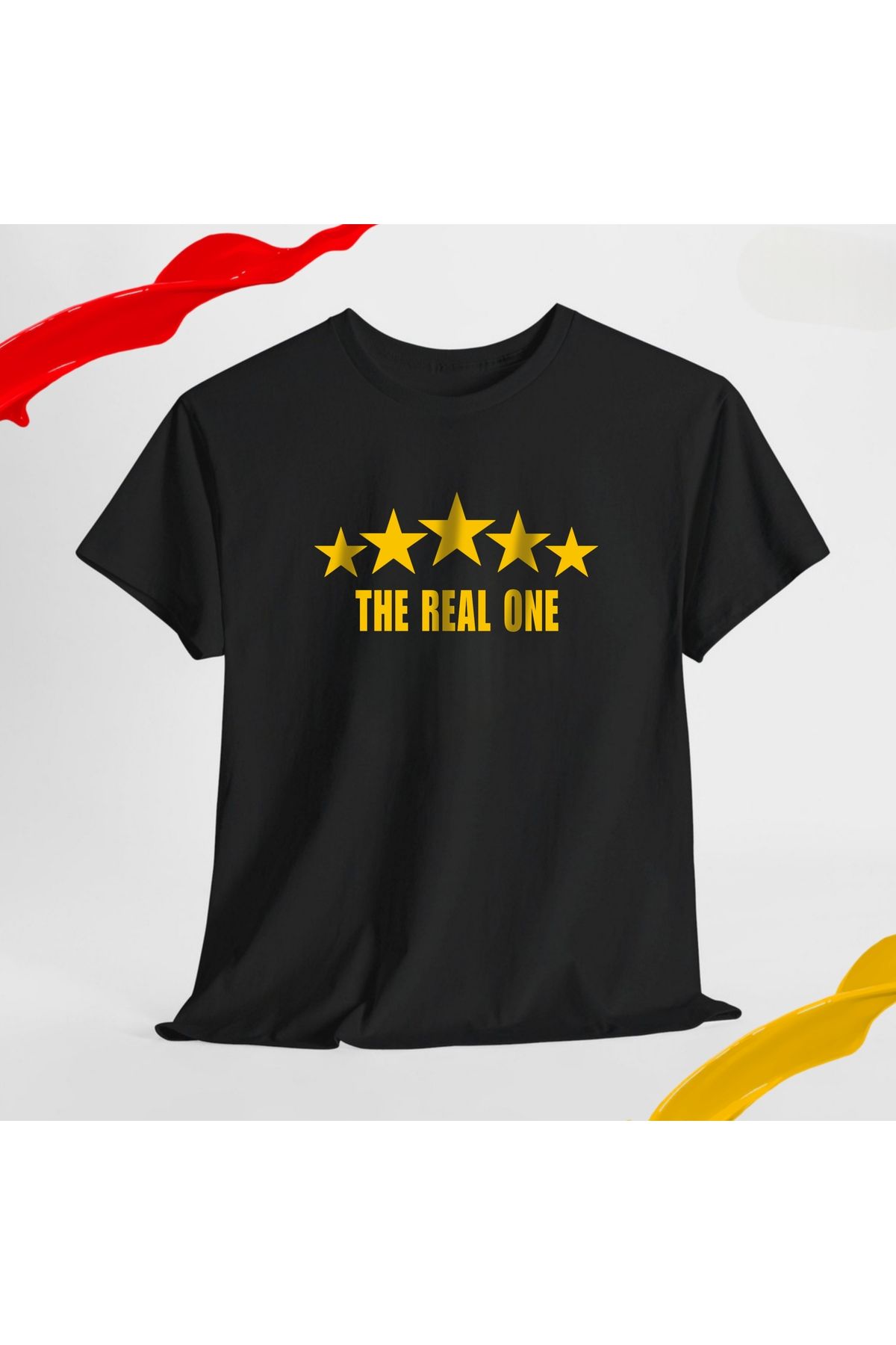 SARI THE REAL ONE YAZILI 5 YILDIZ TEMALI TSHIRT %100 PAMUK