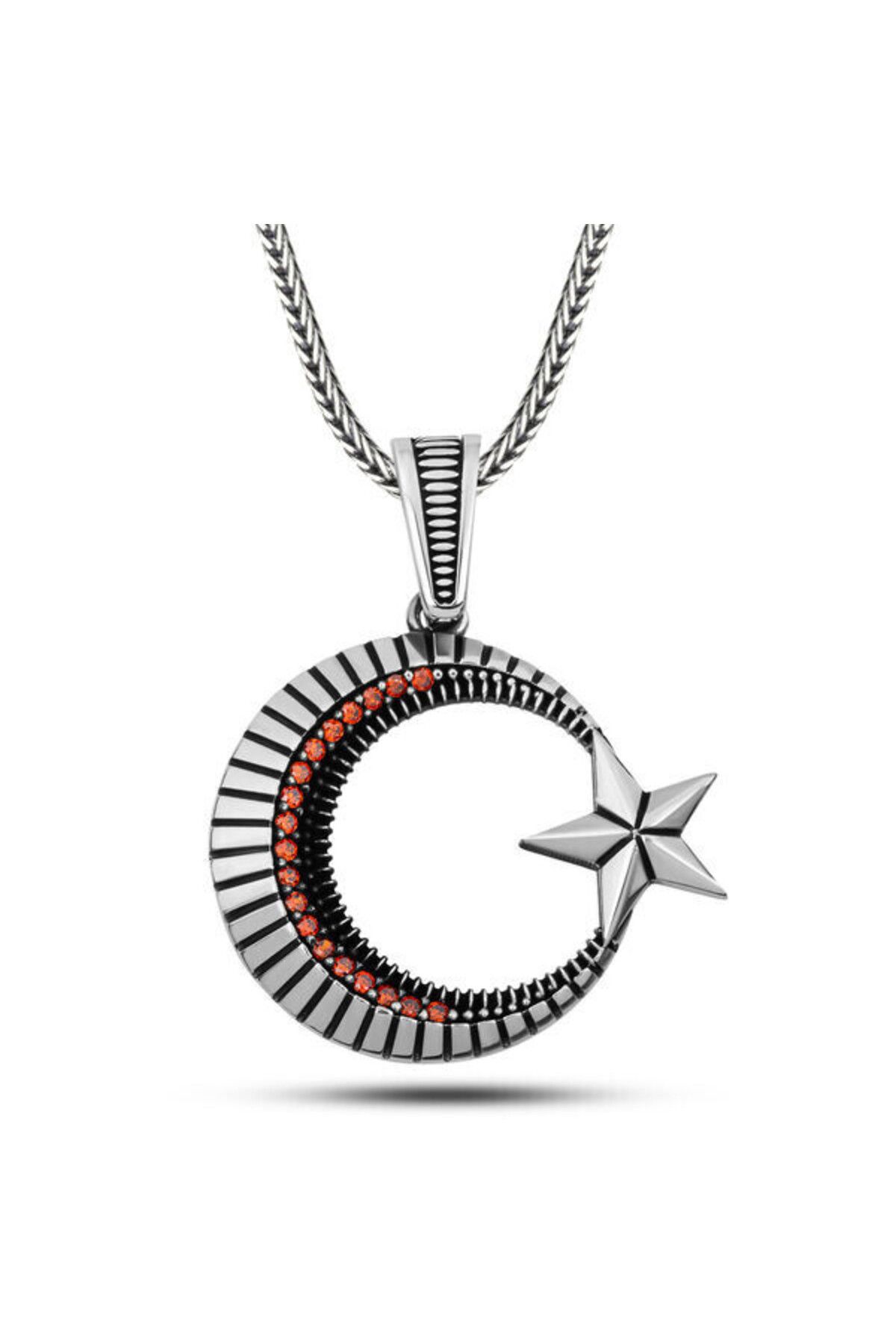 shop Zirkon Taş Ay Yıldız 925 Ayar GümüşErkek Kolye